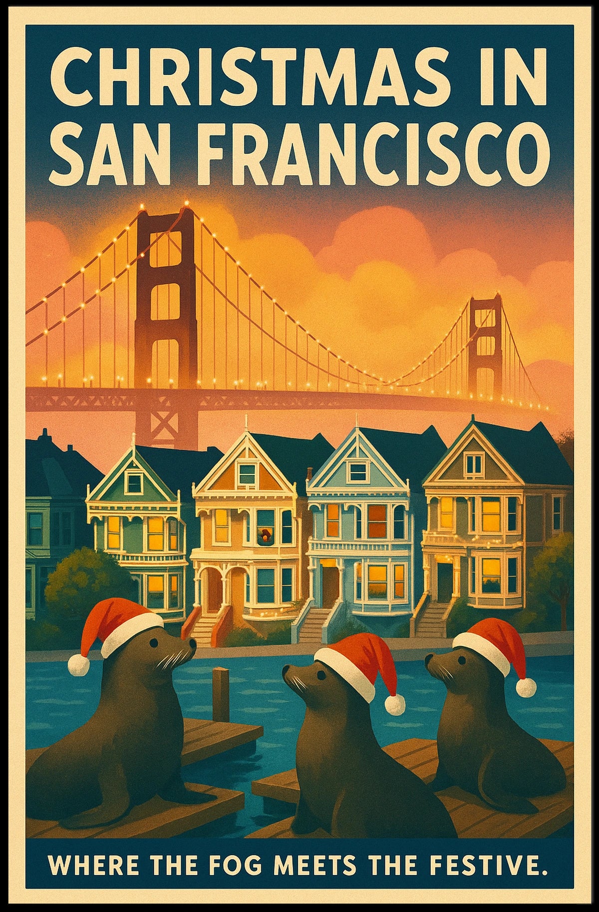San Francisco Christmas Cityscape Festive Scenic Travel Lovers Home Decor Poster