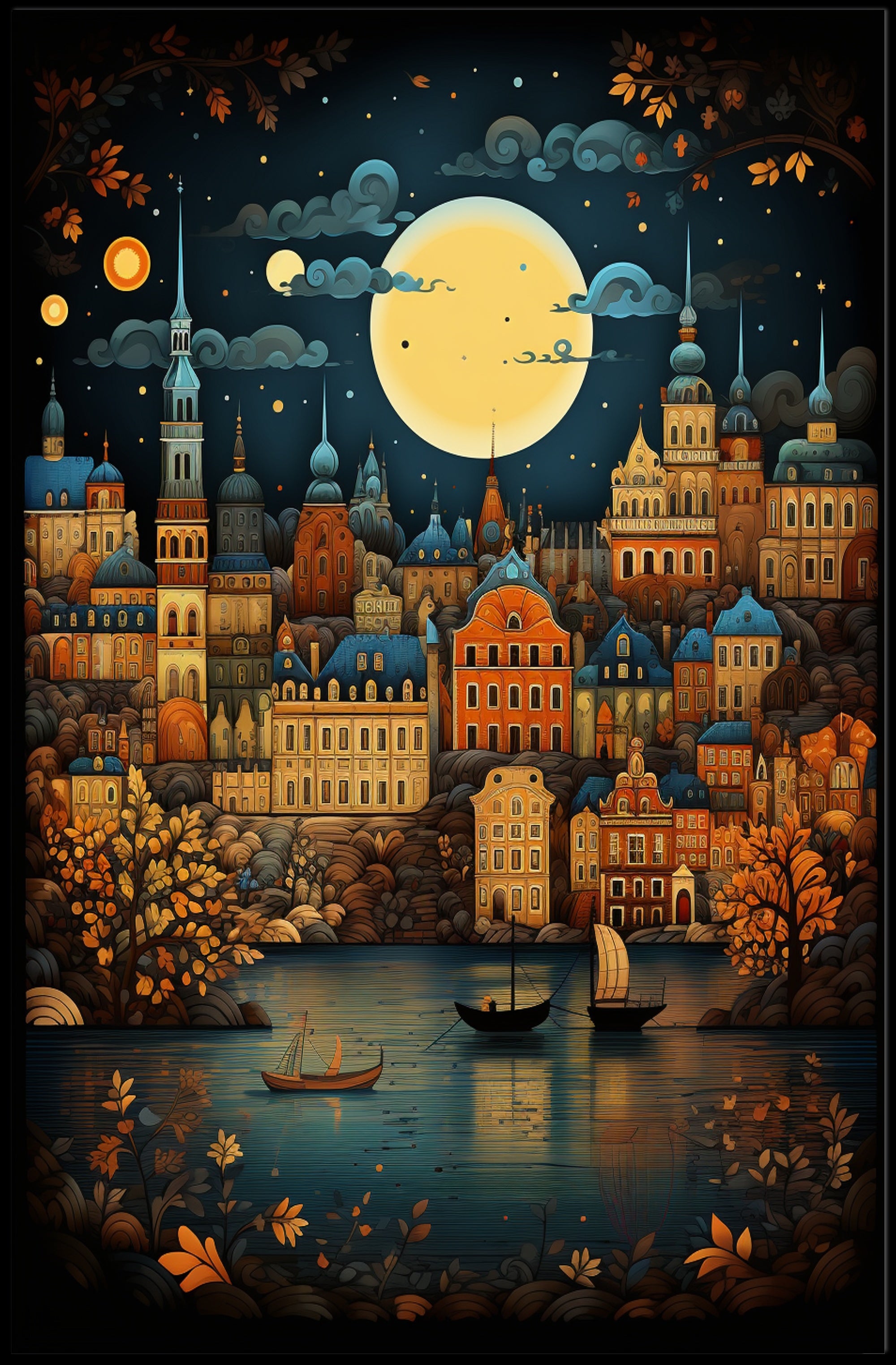 Enchanted Cityscape Under The Moon Poster