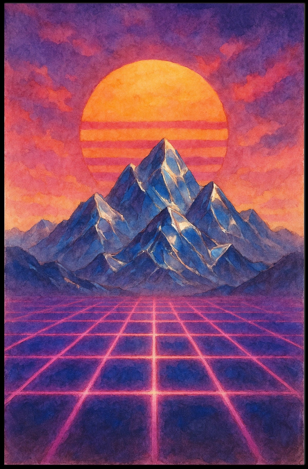 Retro-Futuristic Synthwave Landscape Poster