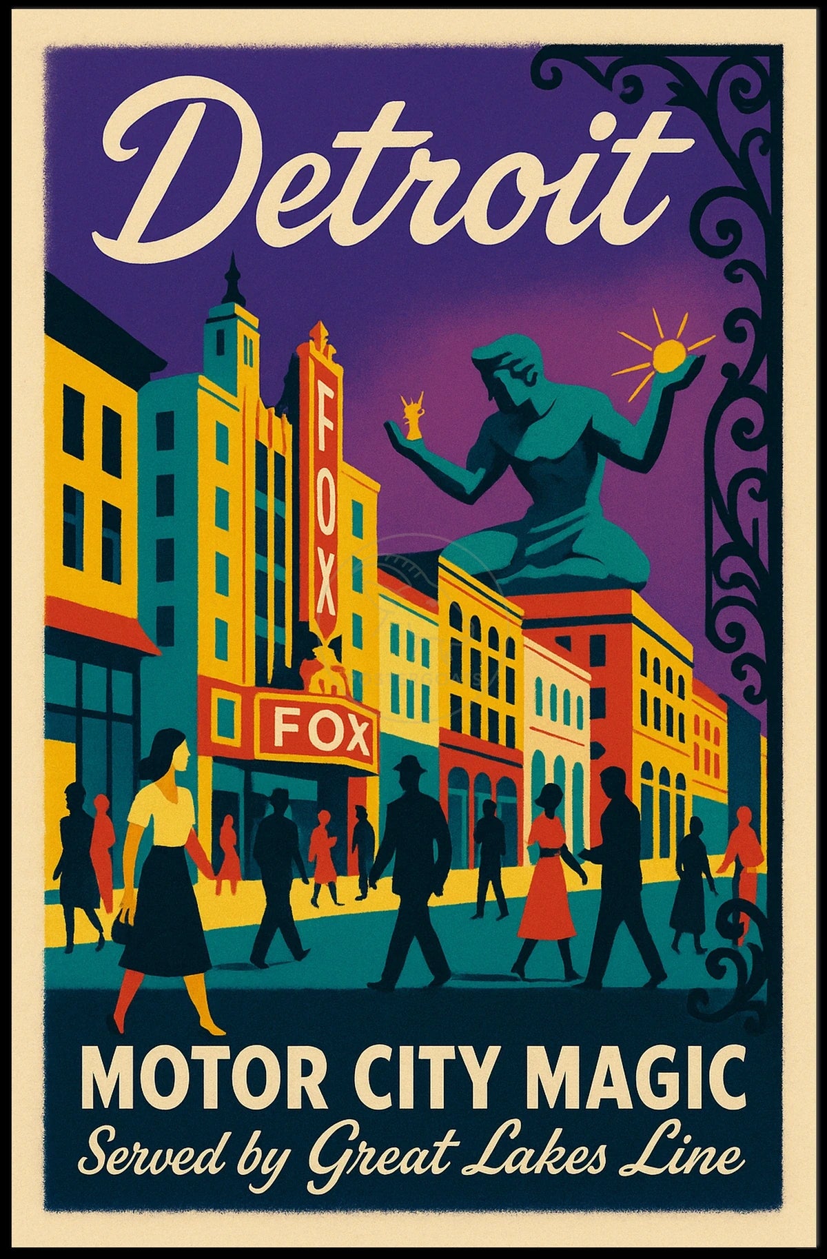 Motor City Magic Retro Urban Cityscape Poster