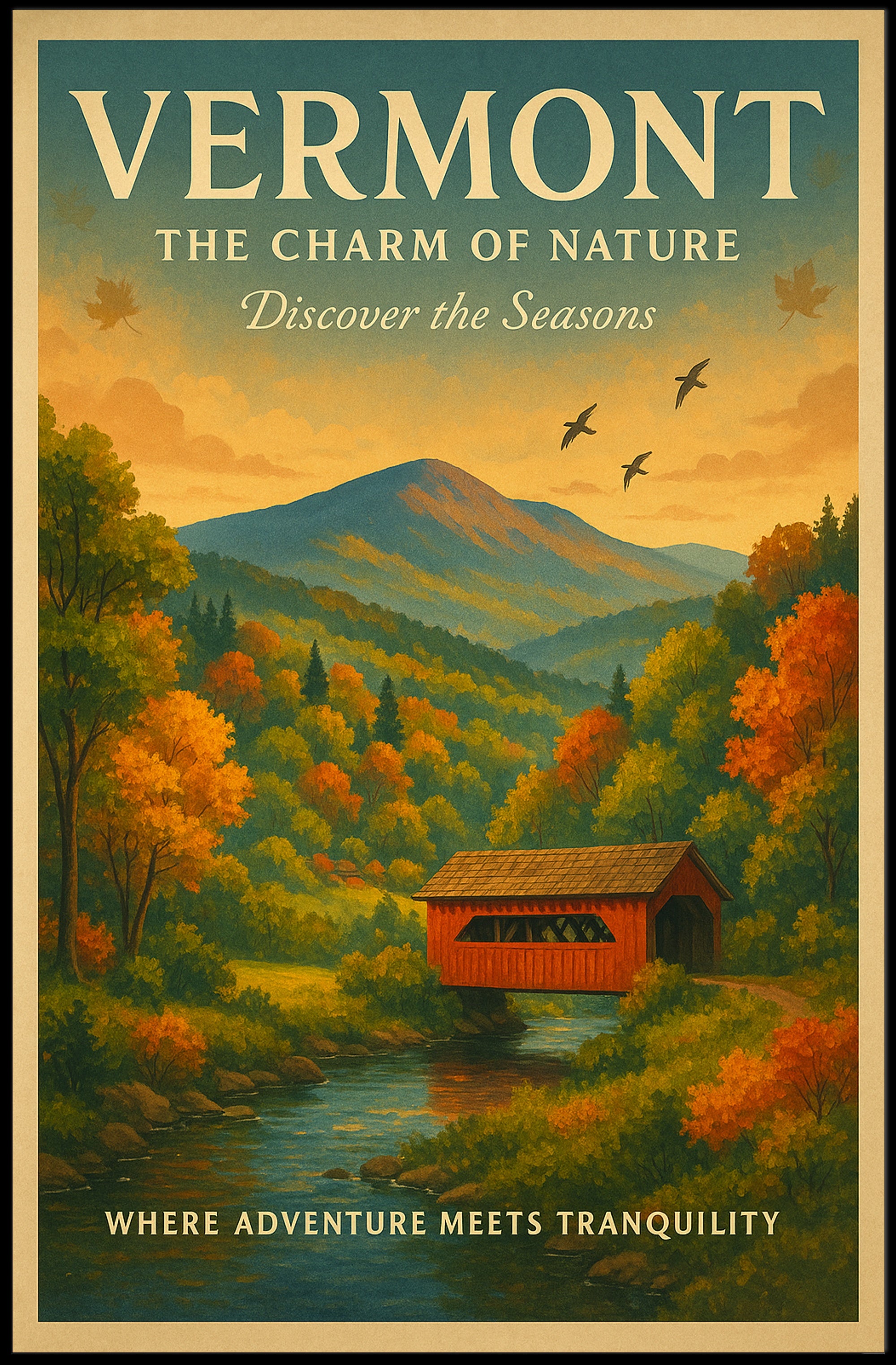 Vermont Autumn Tranquility Vintage Travel Poster
