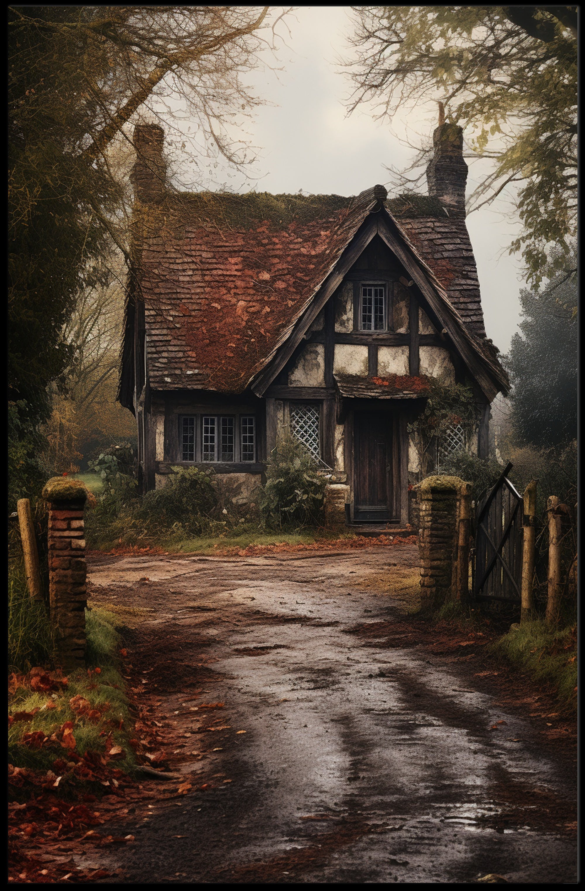 Rustic Cottage In Autumn Poster
