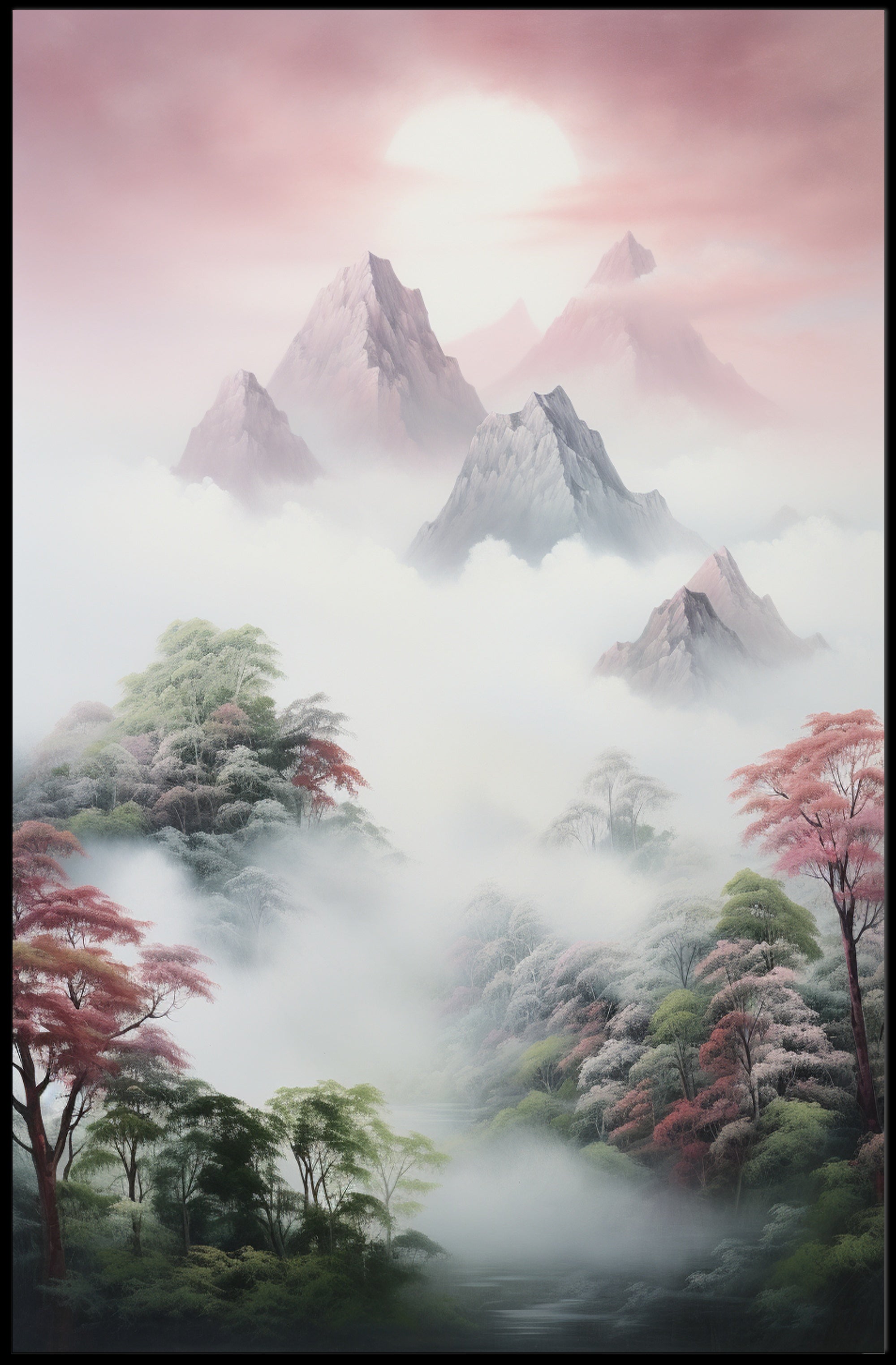 Serene Mountain Landscape in Timeless Artistic Poster