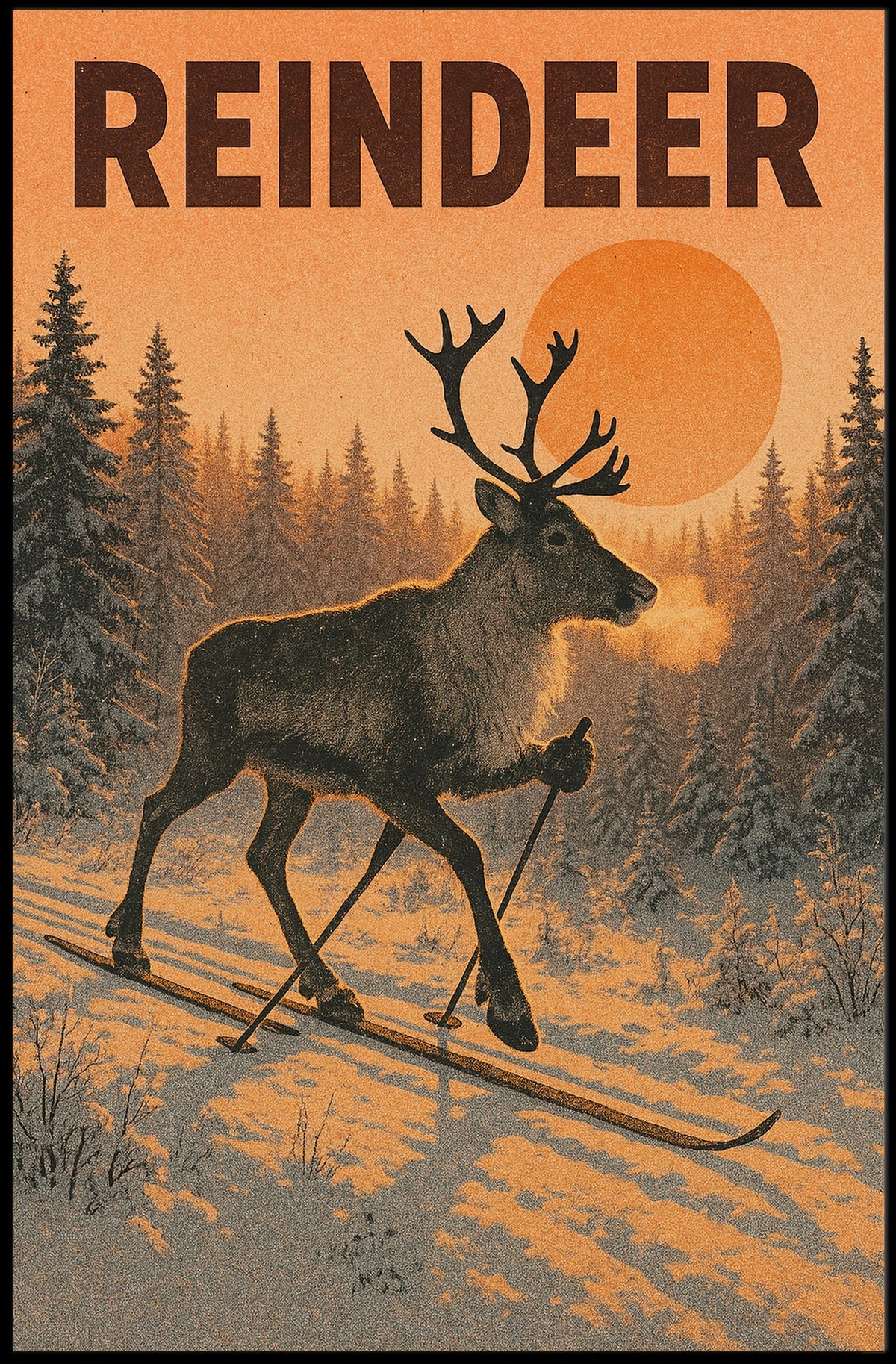 Reindeer On Skis Poster