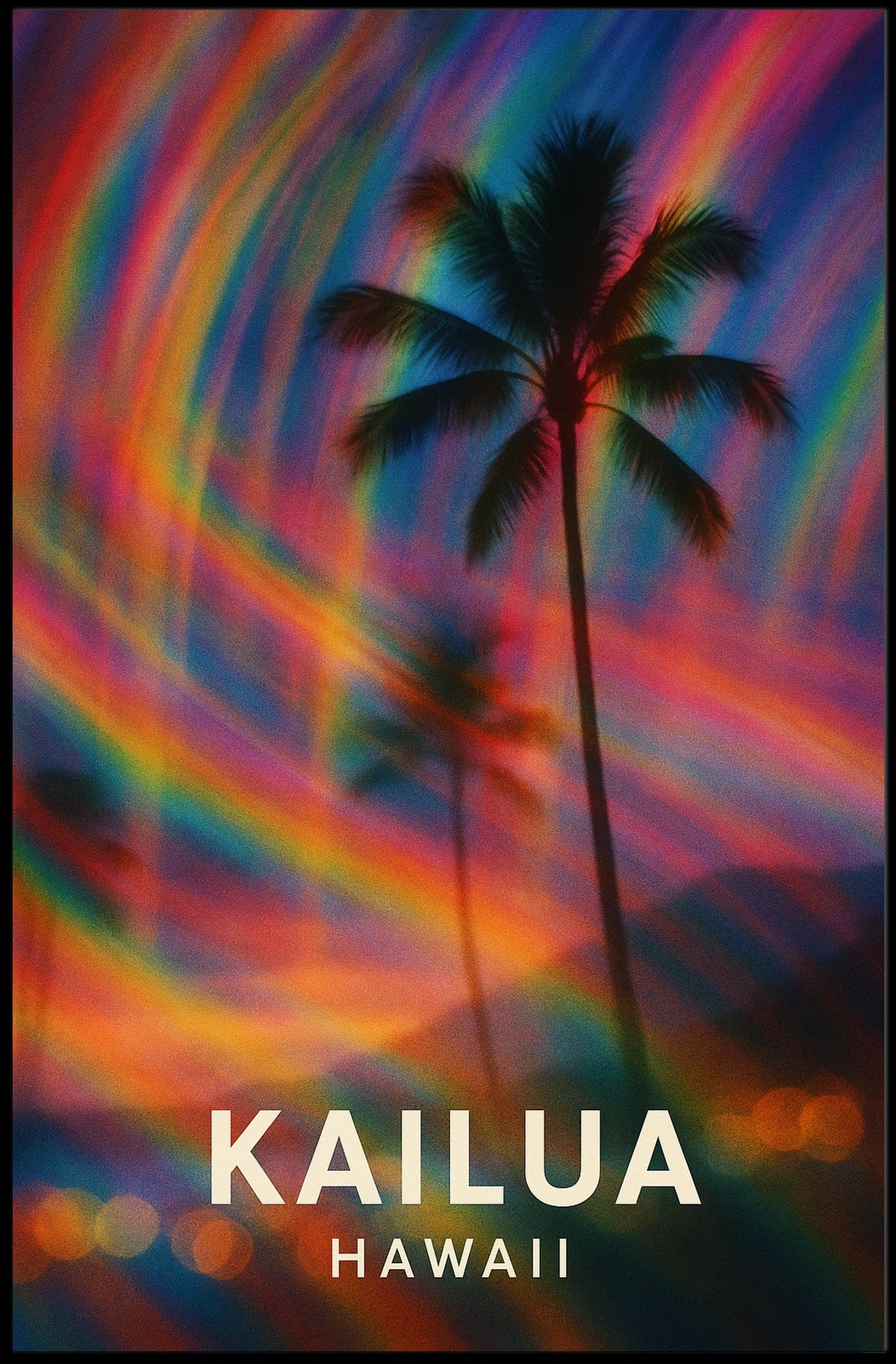 Tropical Kailua Palm Tree Abstract Art Surrealism Digital Painting Vibrant Hawaiian Paradise Sunset Colors Poster