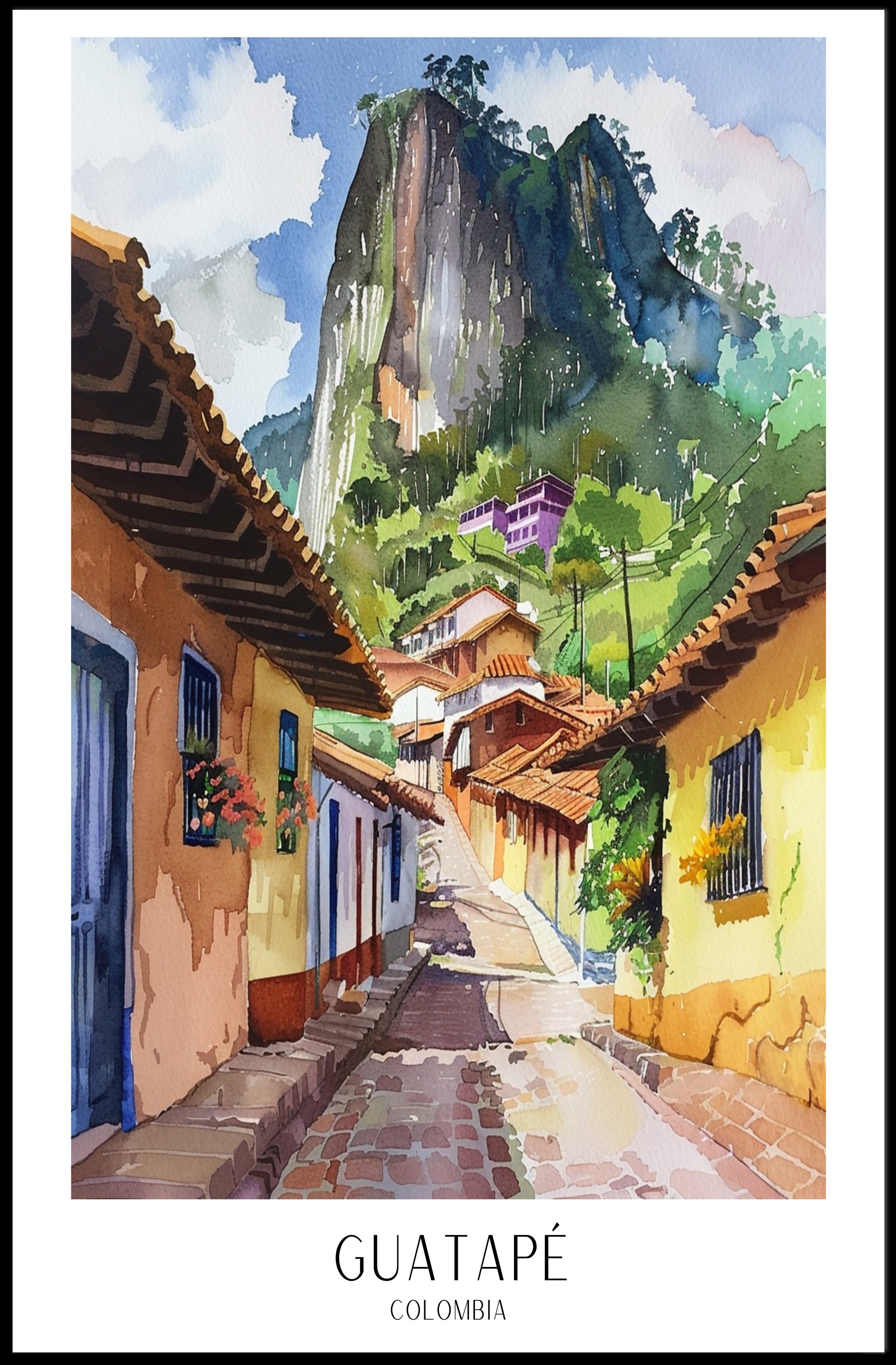 Guatapé Village Watercolor Travel Poster PosterGoat