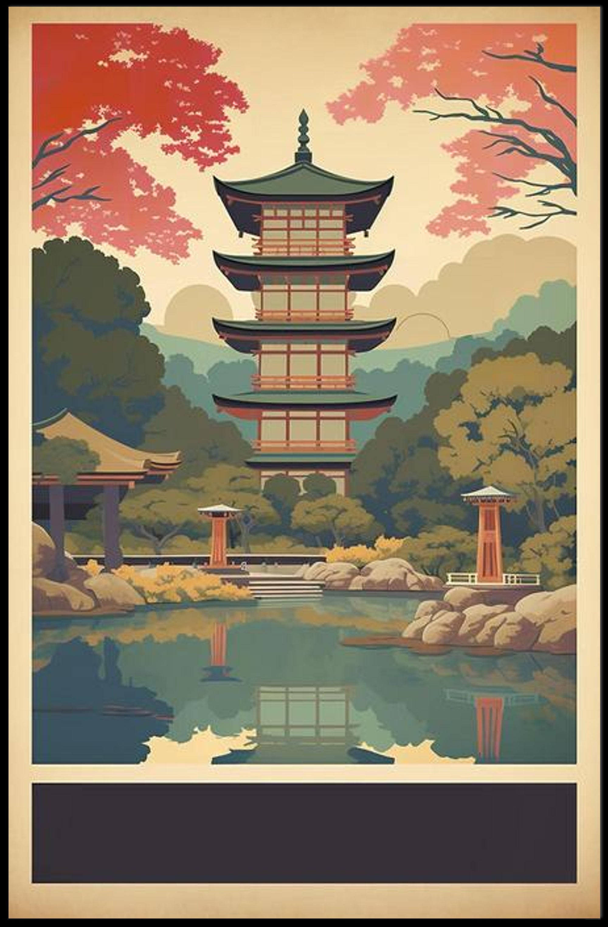 Tranquil Pagoda Reflections Poster