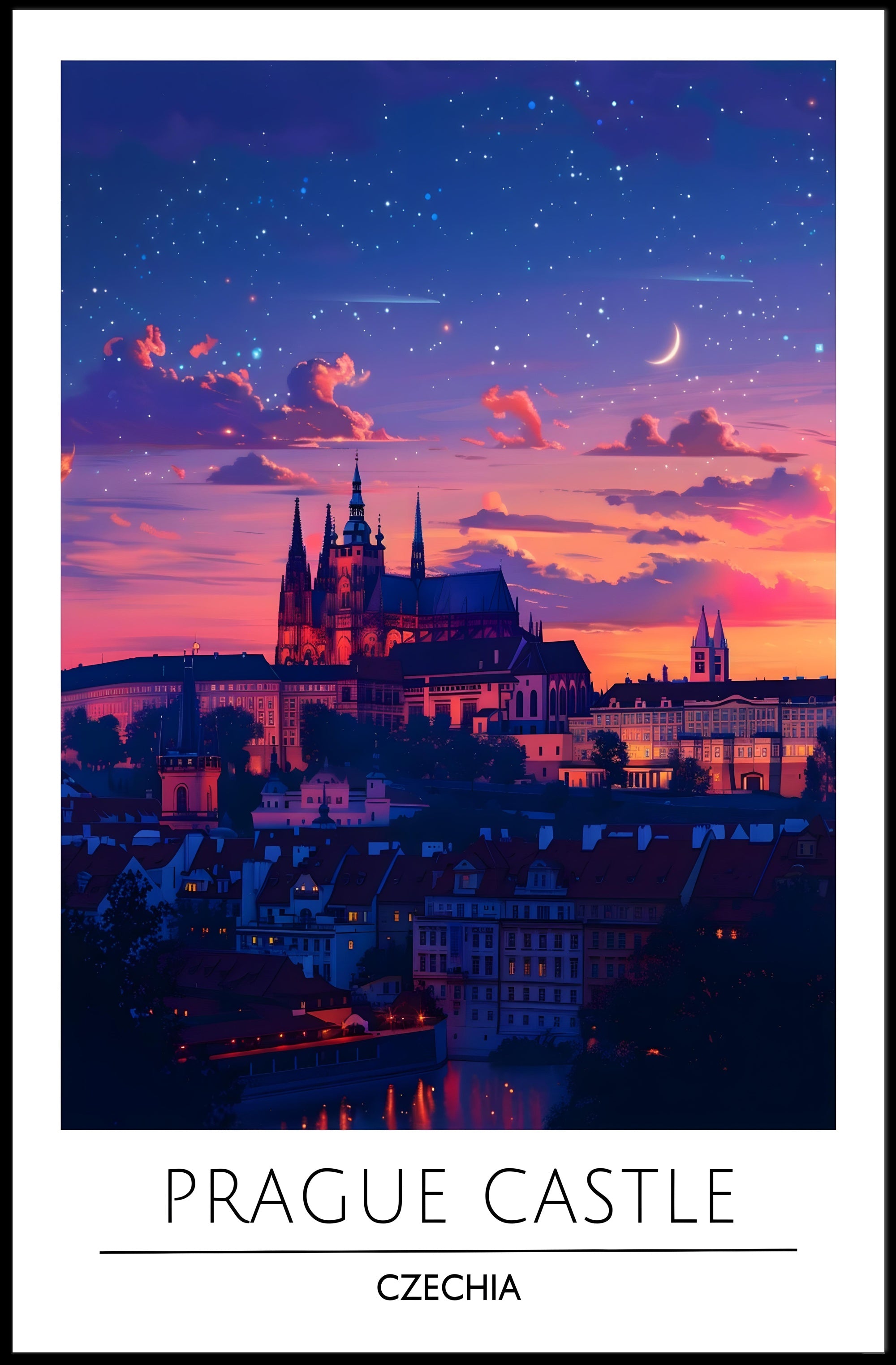Prague Castle Twilight Enchantment Travel Poster