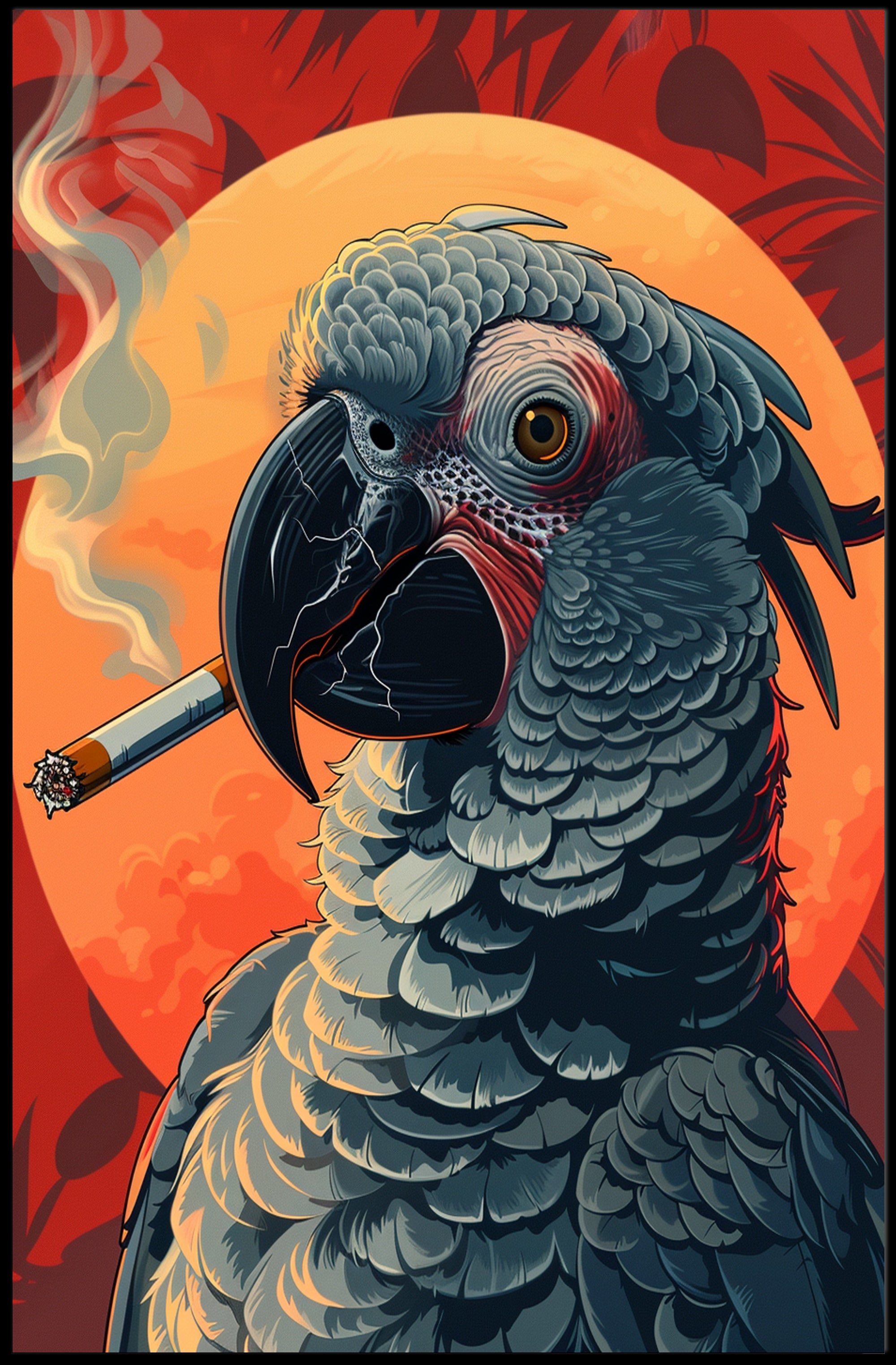 Parrot with Cigarette: Edgy Art Animal Poster PosterGoat
