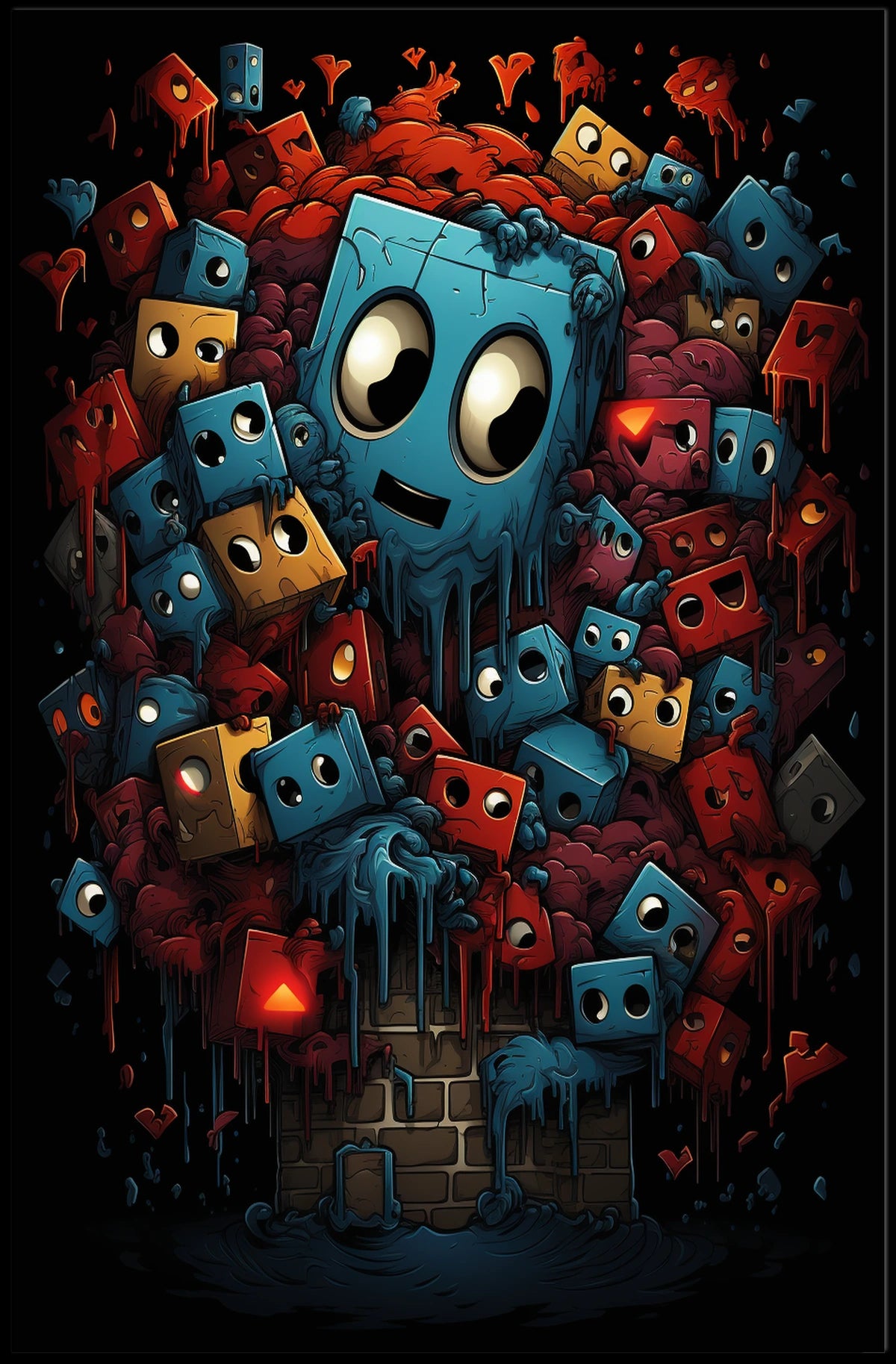 Colorful Cubic Characters Abstract Art Poster