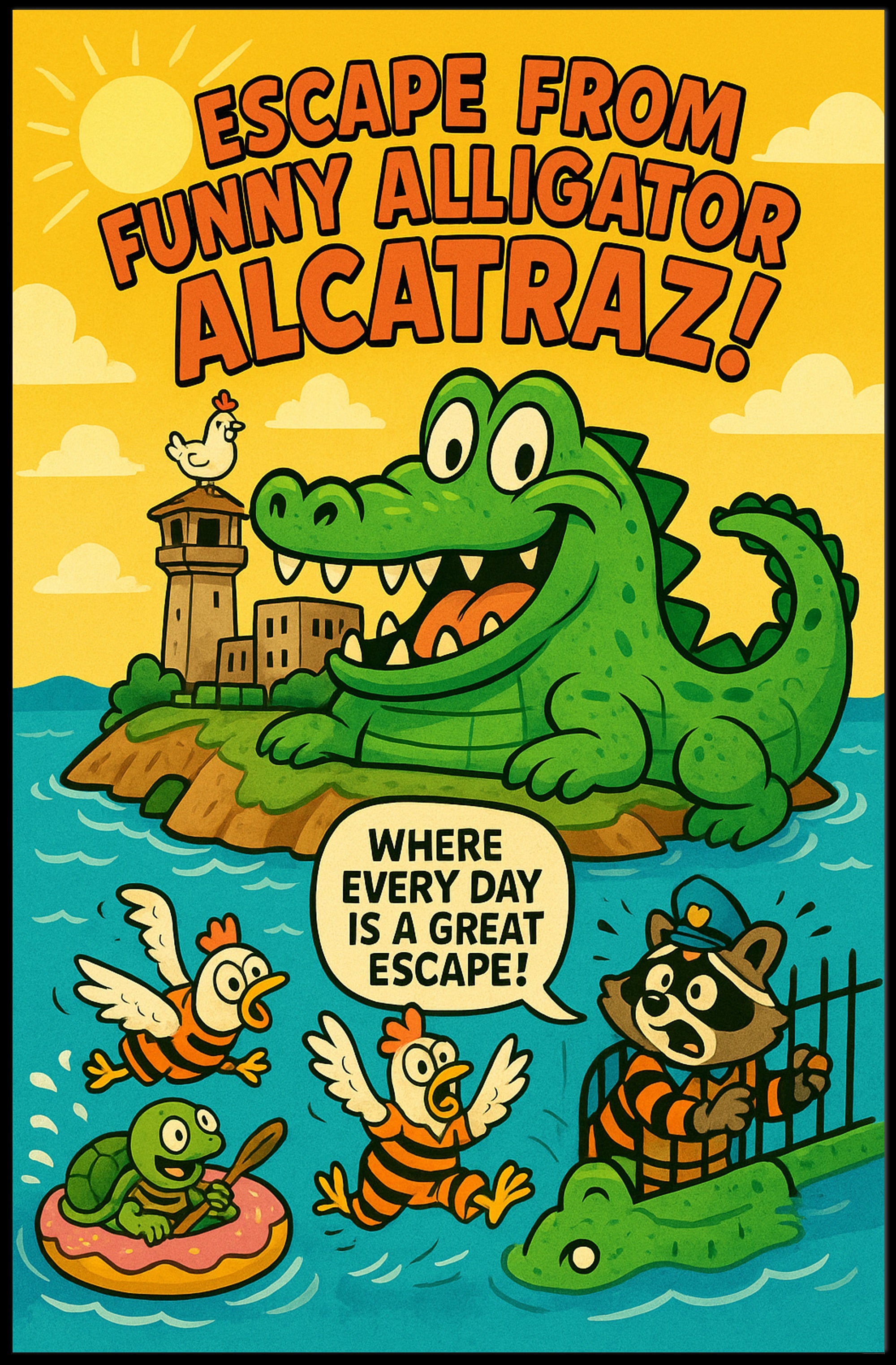 Escape from Funny Alligator Alcatraz Poster PosterGoat