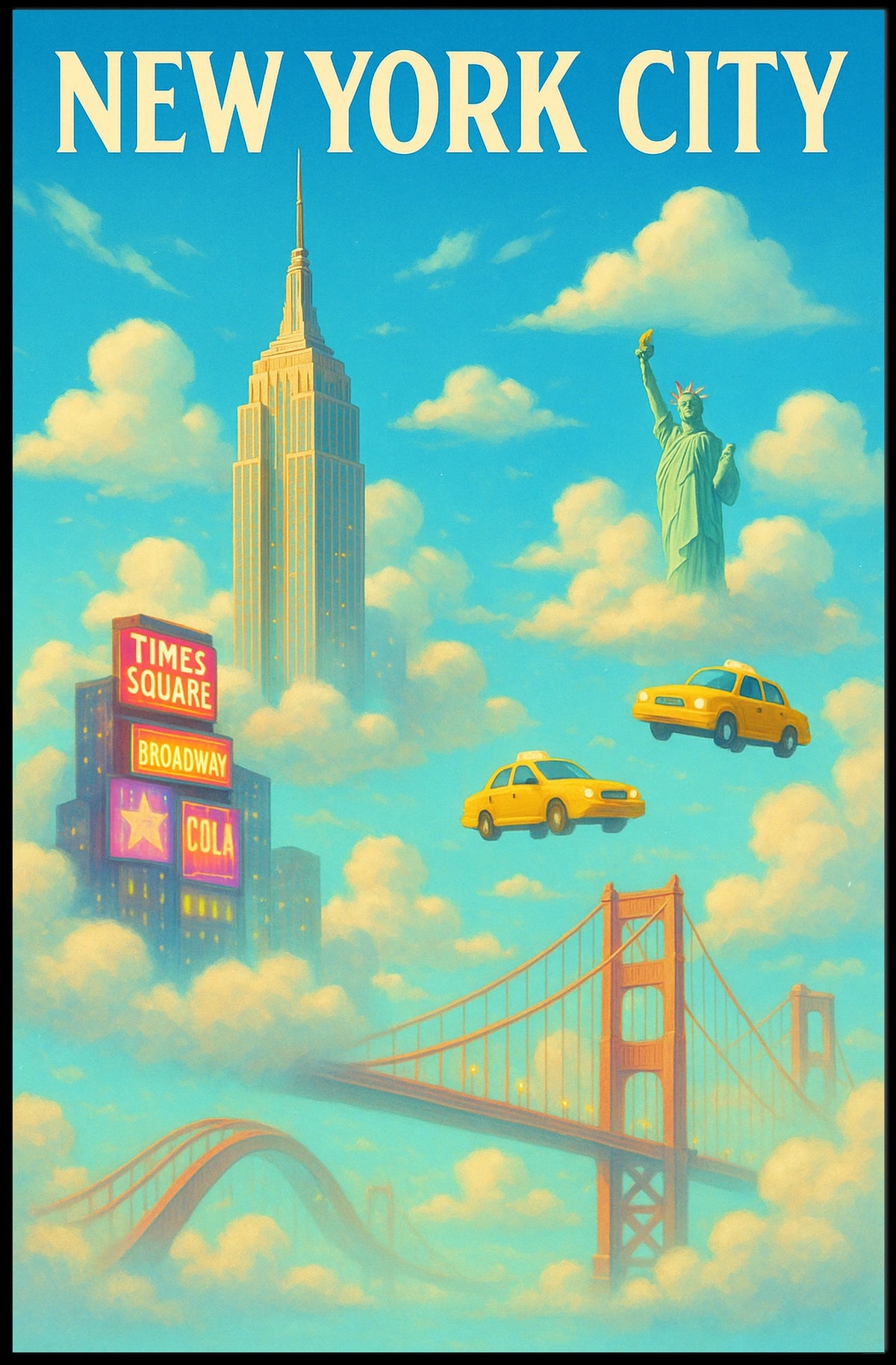 New York City Landmarks Skyline Poster Abstract Wall Art