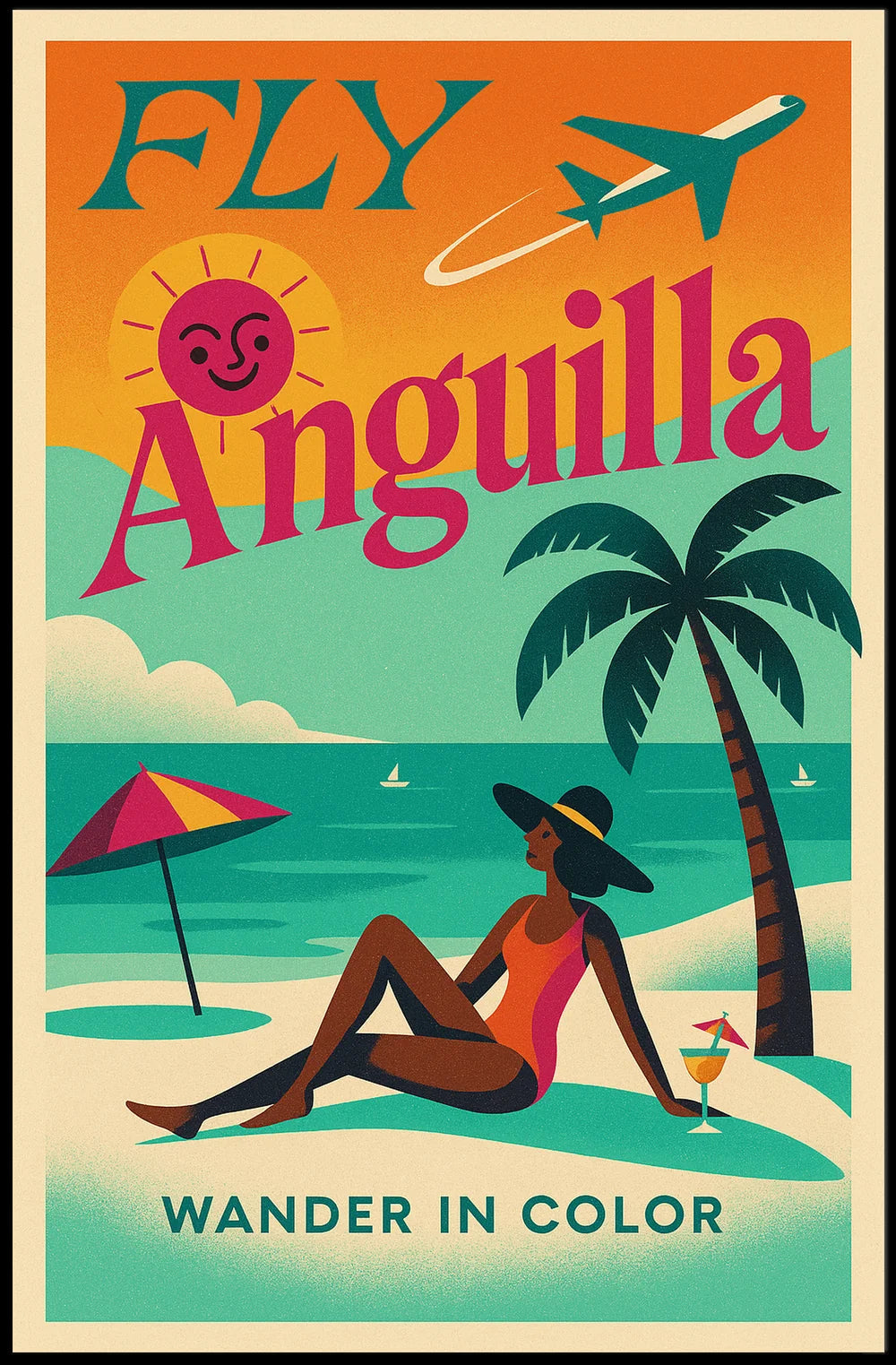 Anguilla Vintage Travel Art Tropical Beach Paradise Travel Poster PosterGoat