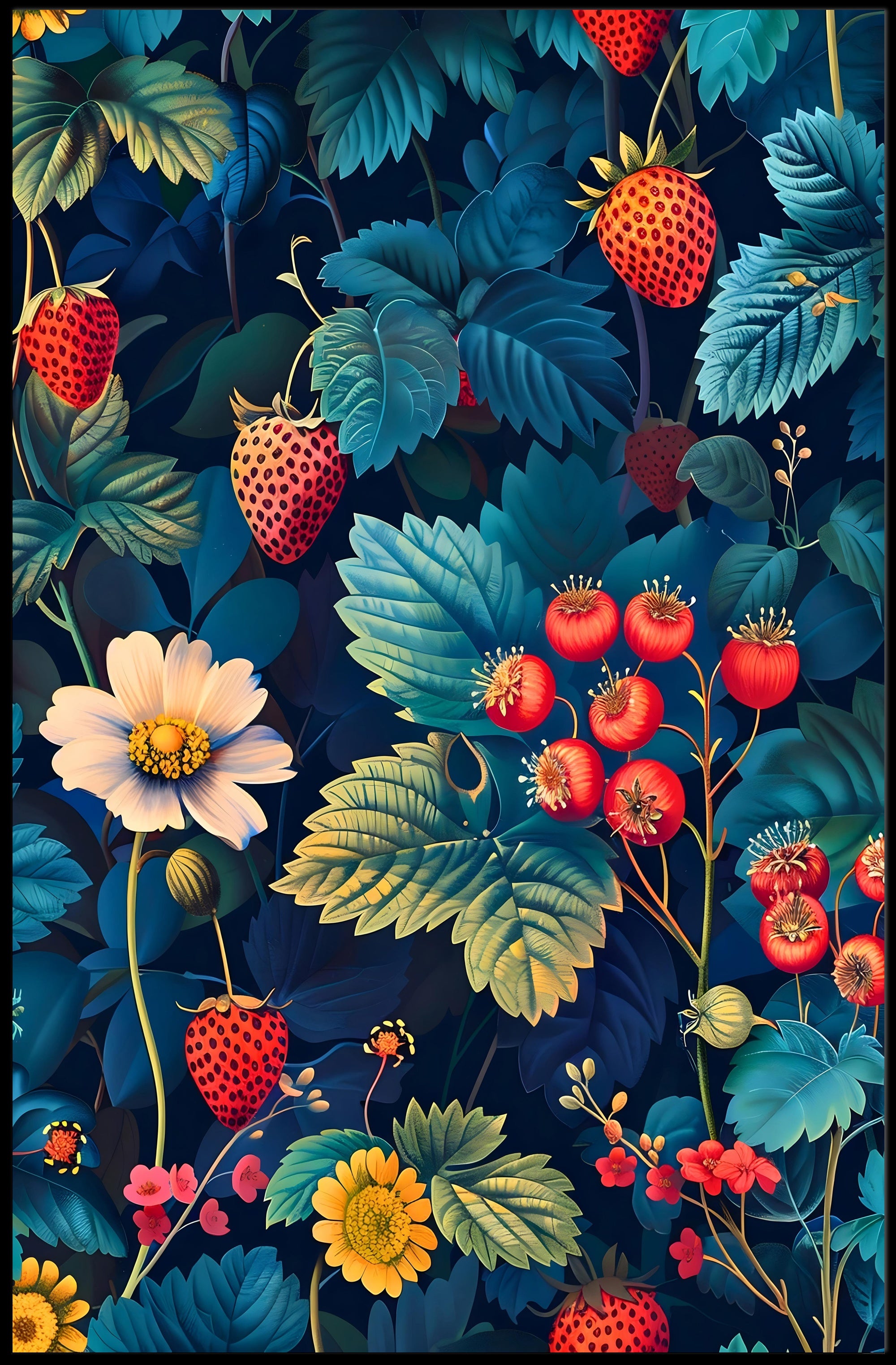 Botanical Strawberry Art Print: Abstract or Artistic Poster