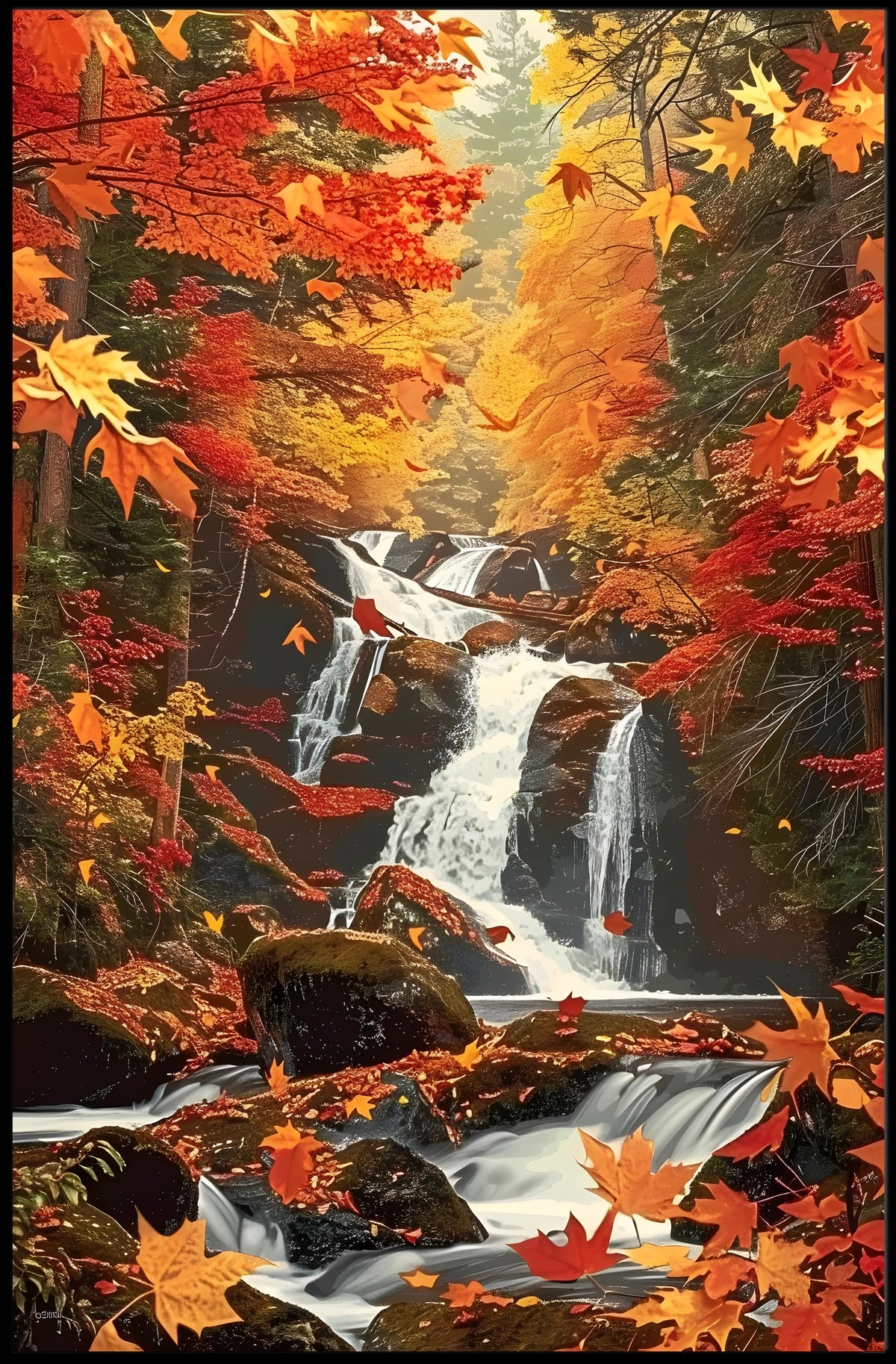 Autumn Waterfall Serenity Poster