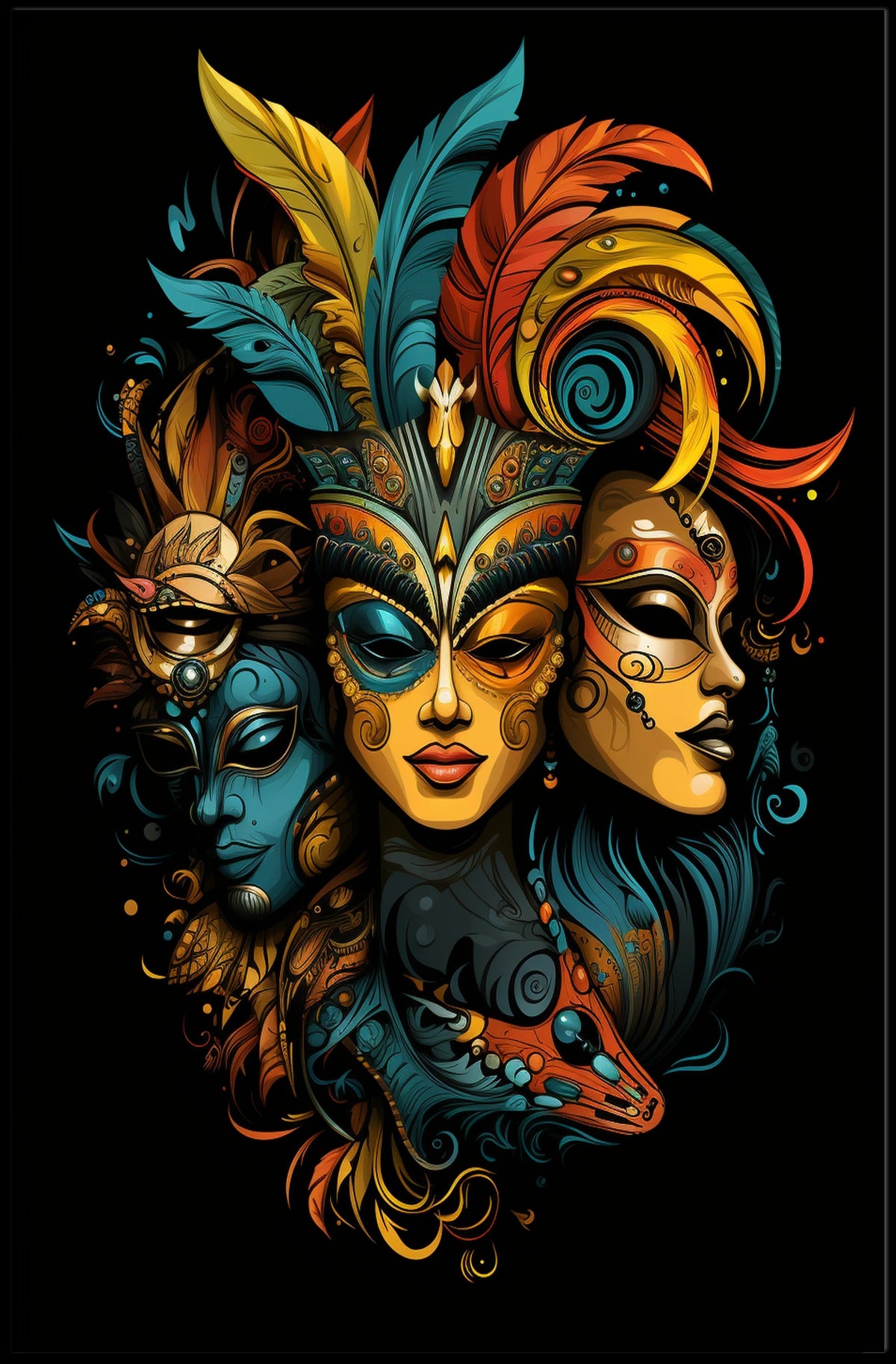 Carnival Masks Rococo Vibrant Home Decor Poster