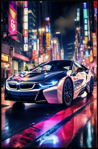 Futuristic Elegance on Neon Streets Poster PosterGoat