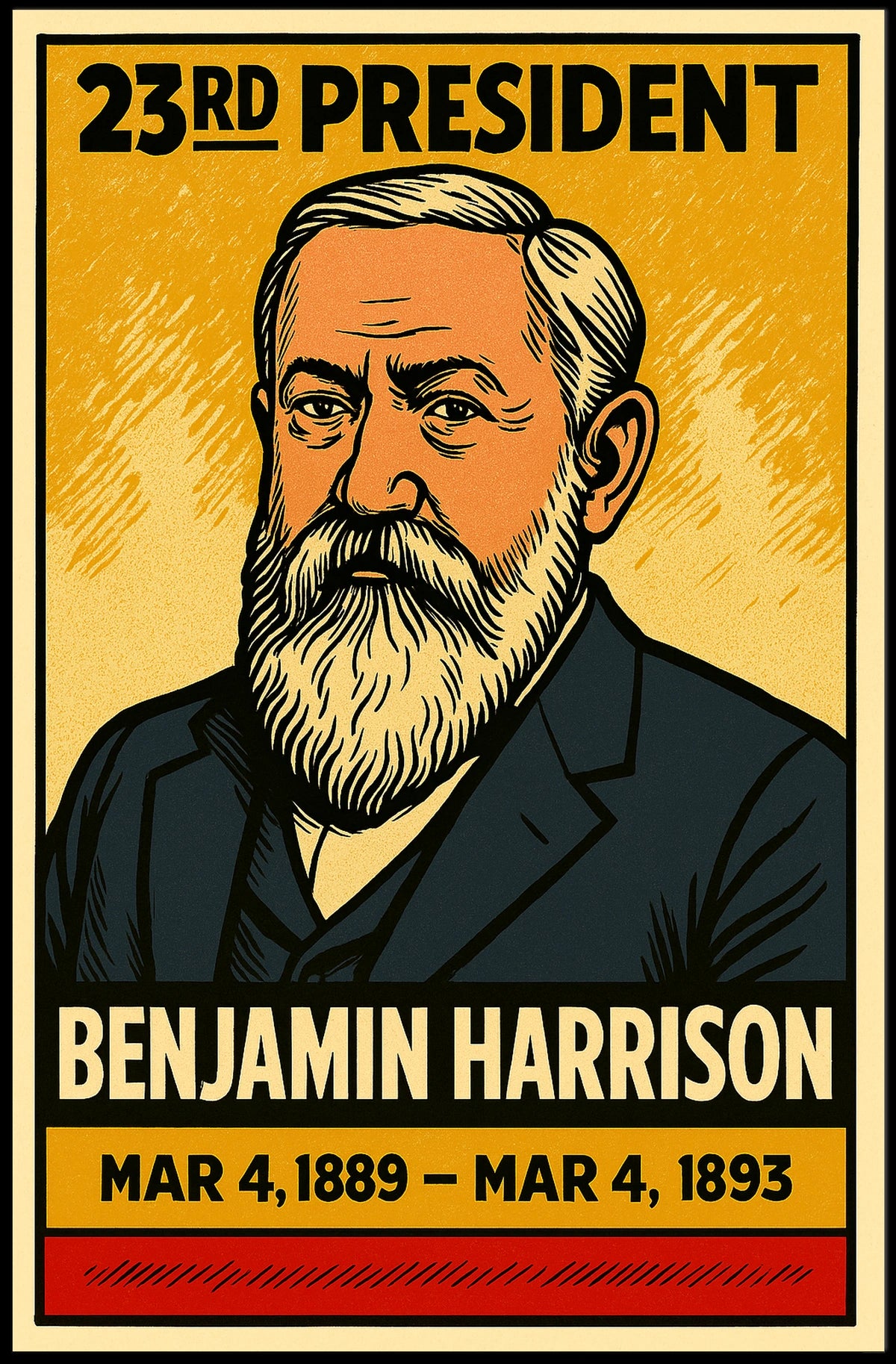 Benjamin Harrison 23rd President of the United States Inked Comic Style Poster