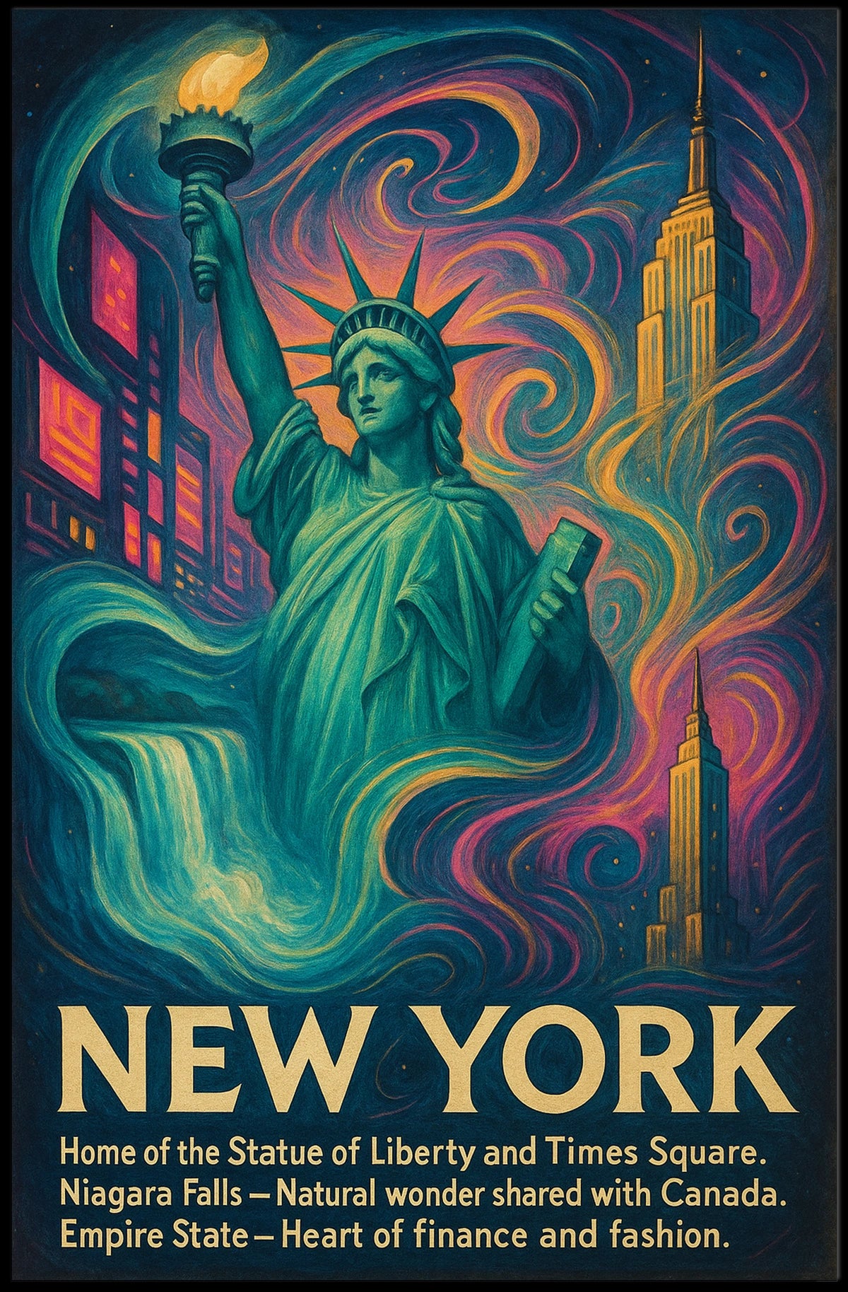 New York Landmarks City Skyline Poster Vintage Wall Art