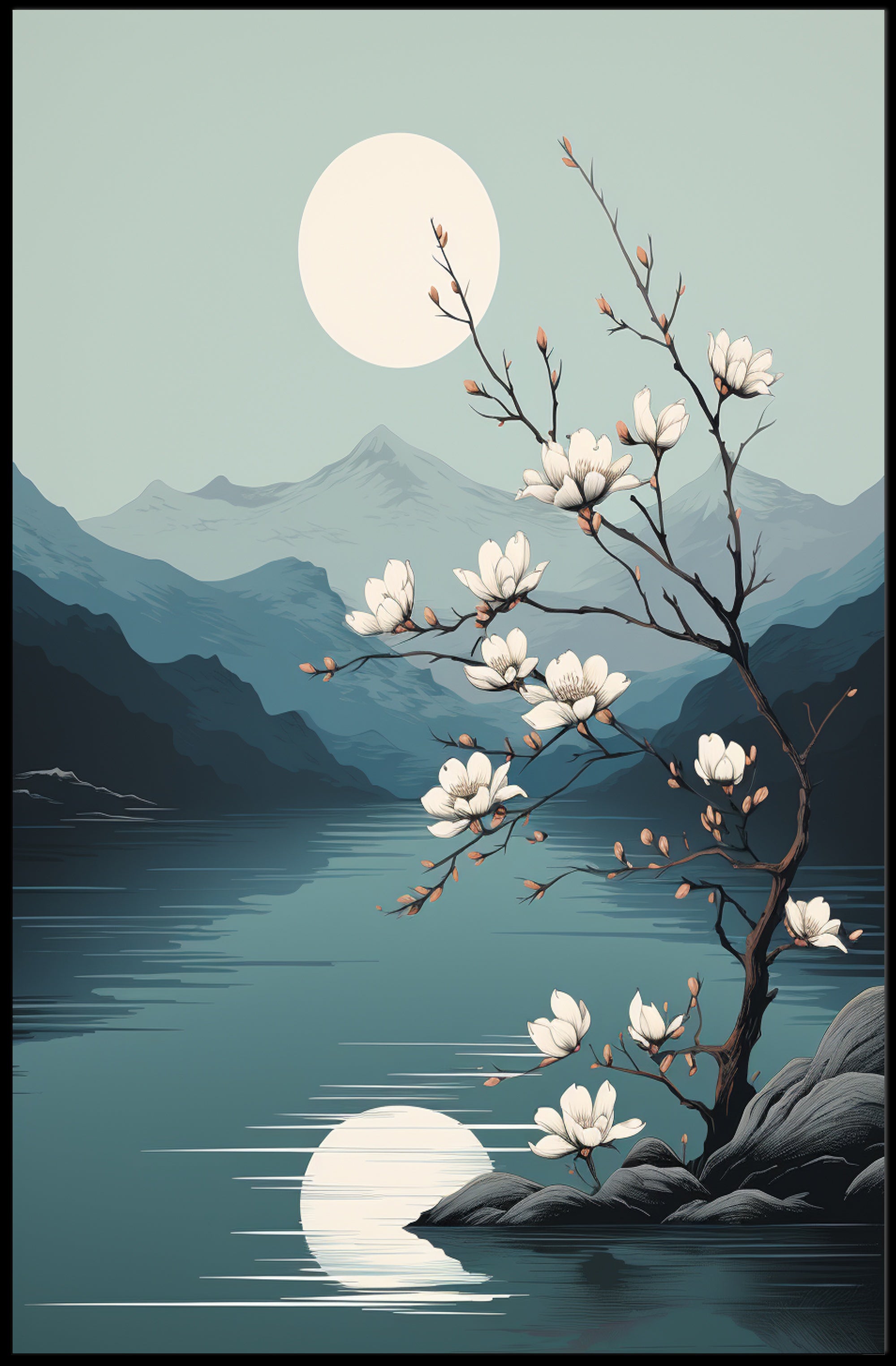 Tranquil Moonlit Blossoms Poster