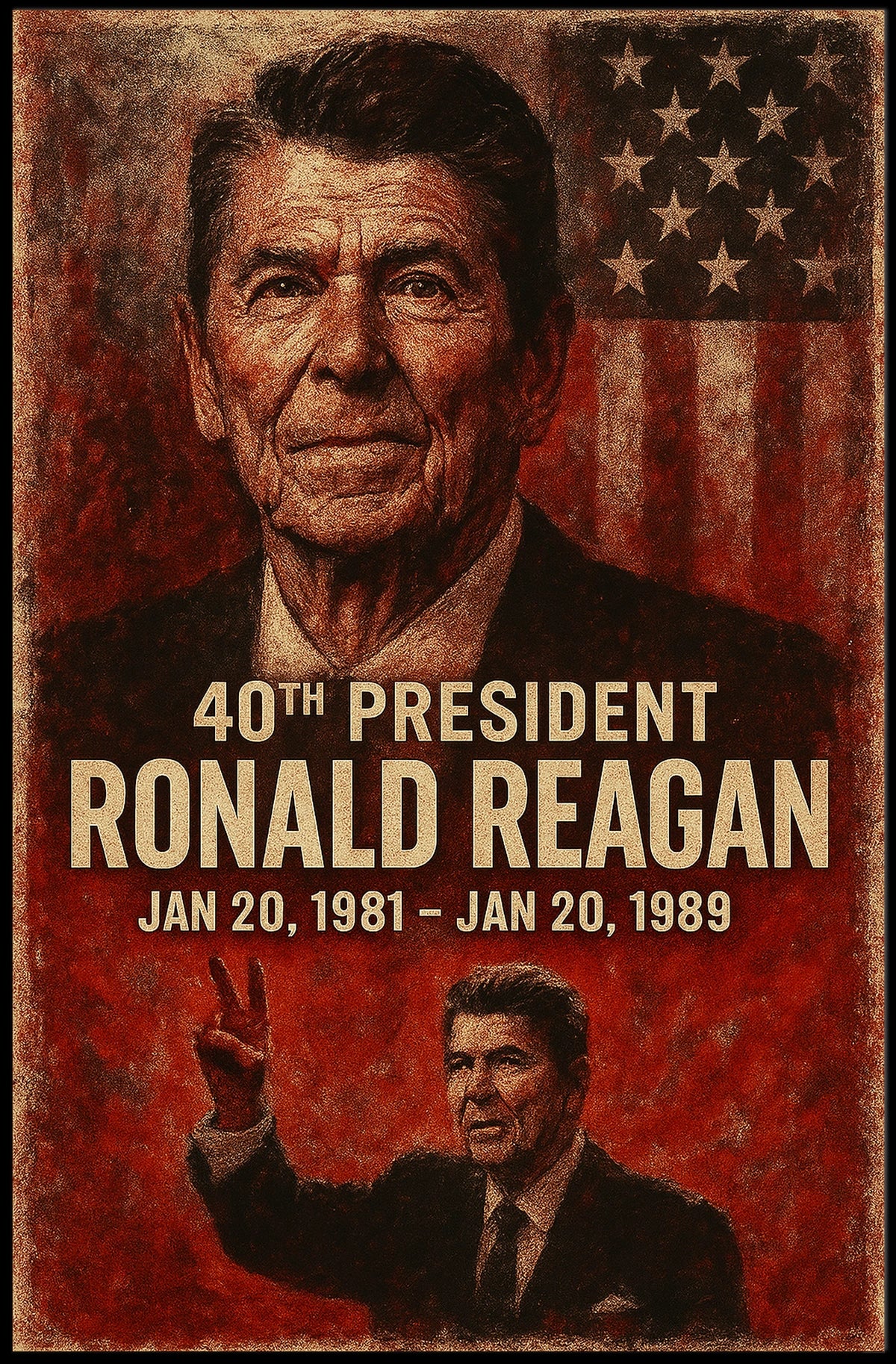 Ronald Reagan 40th President Retro 80s Poster