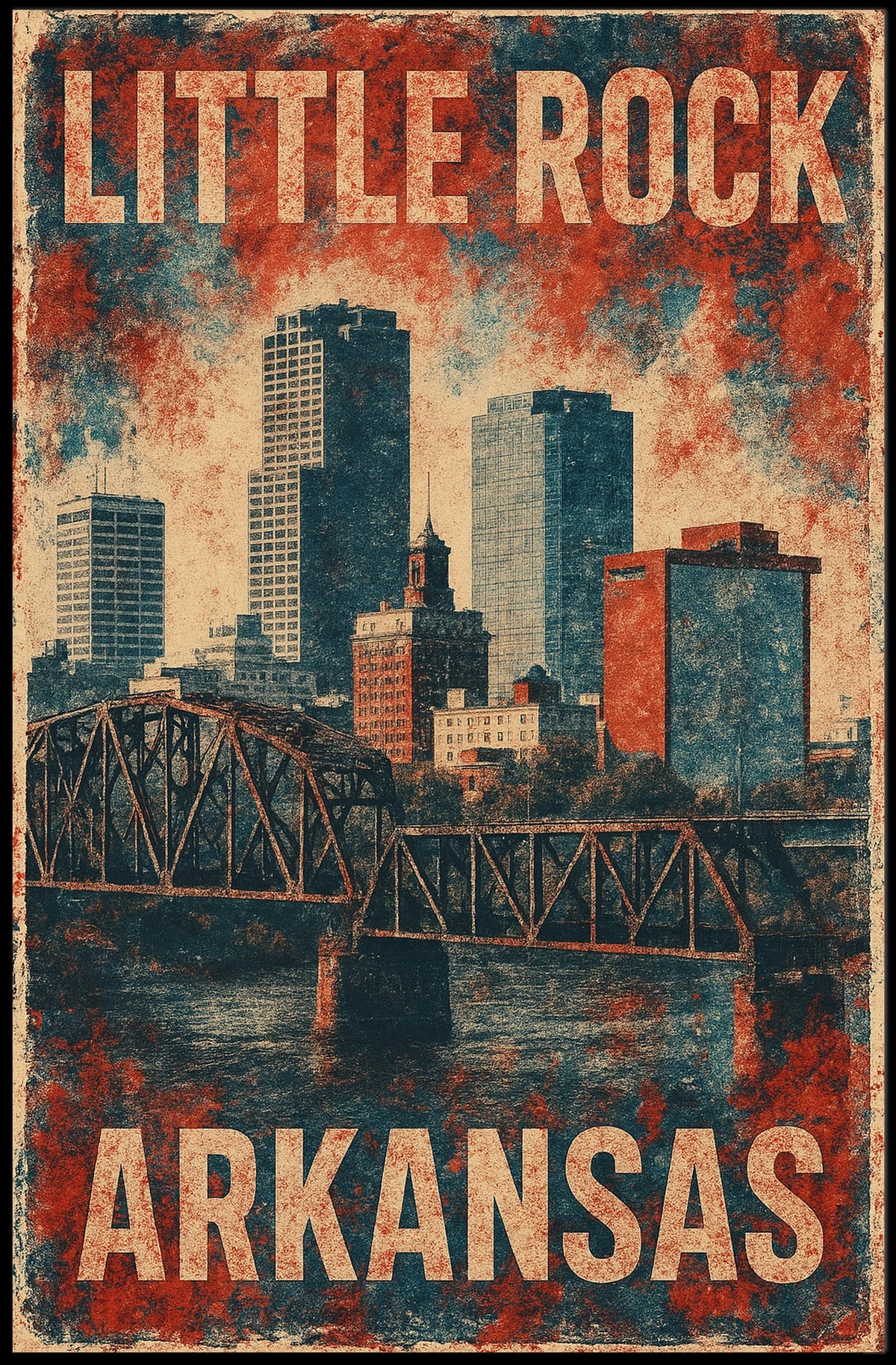 Little Rock Vintage Skyline Retro Nostalgia Poster