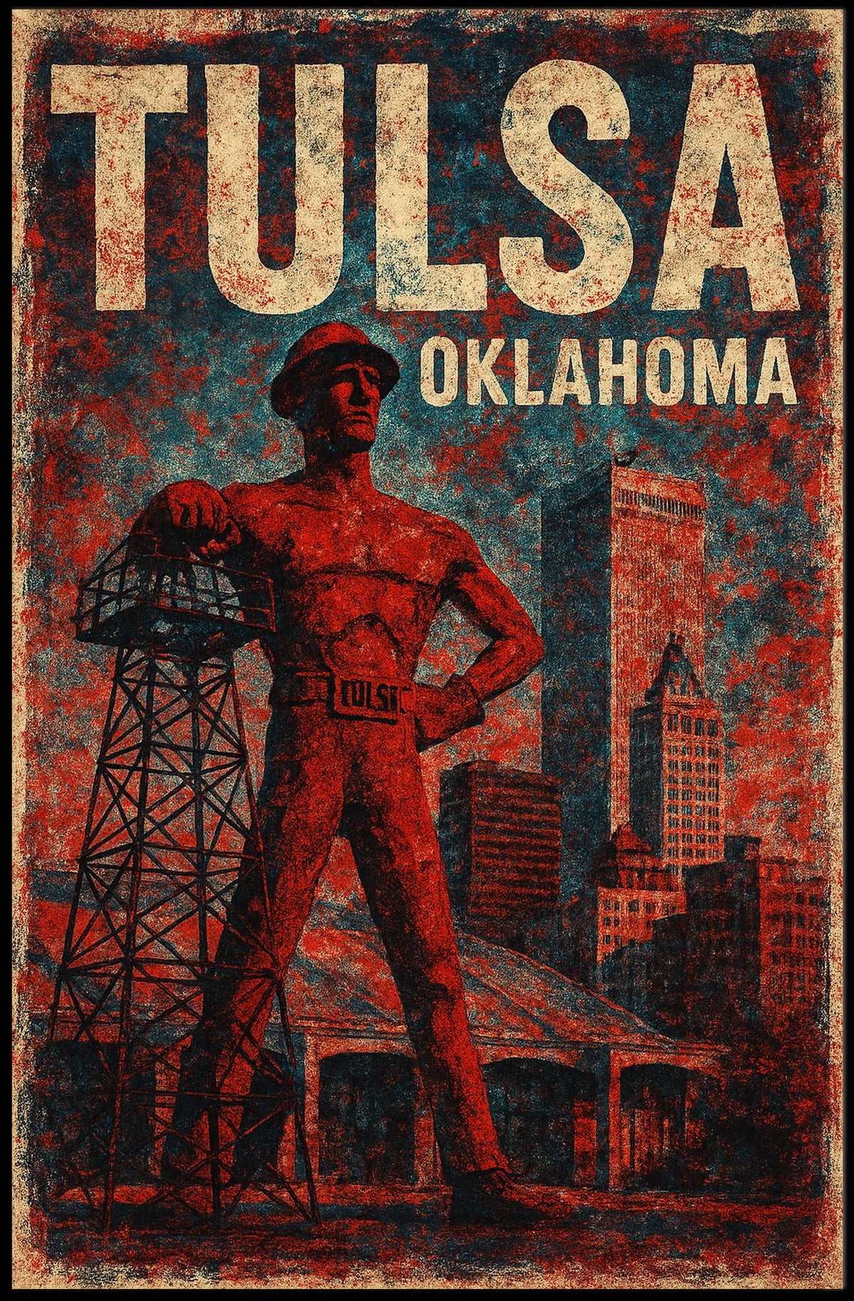 Tulsa Oklahoma Cityscape Vintage Travel Decor Poster