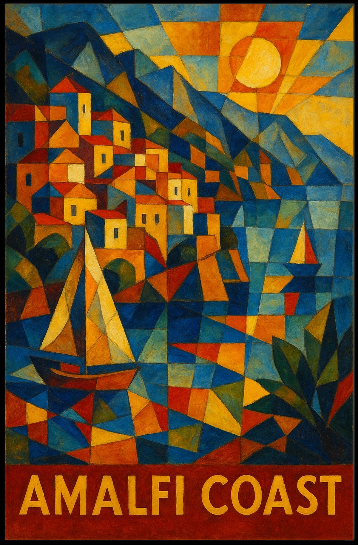 Amalfi Coast Vibrant Mosaic Poster Coastal Wall Art