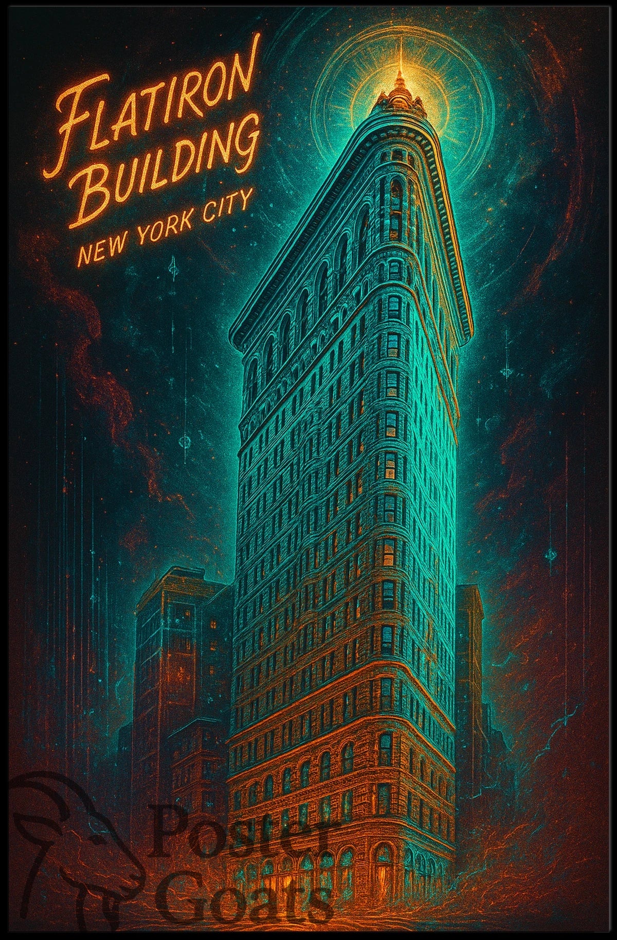 Flatiron Building New York: Surreal Neon Urban Cityscape Poster