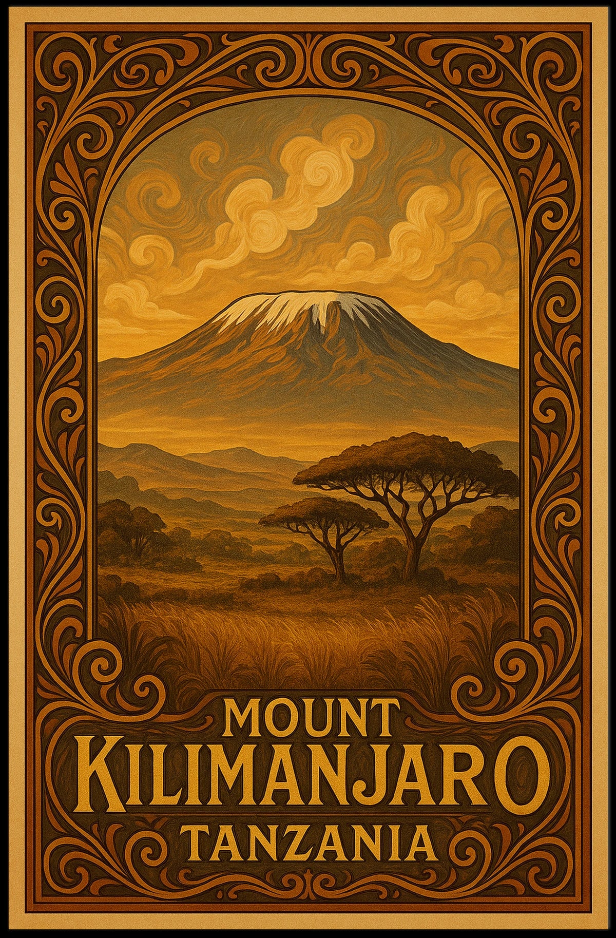 Kilimanjaro Tanzania Vintage Travel Explorer Poster
