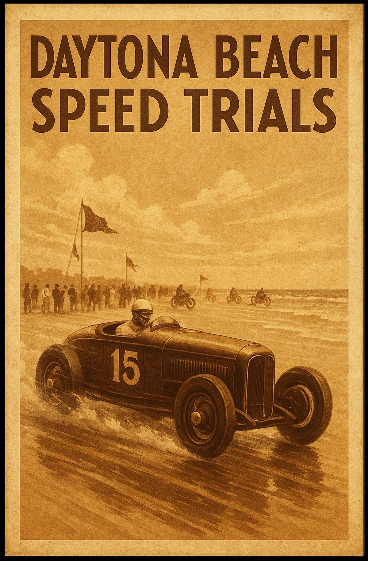 Vintage Car Race Daytona Beach Speed Excitement Poster