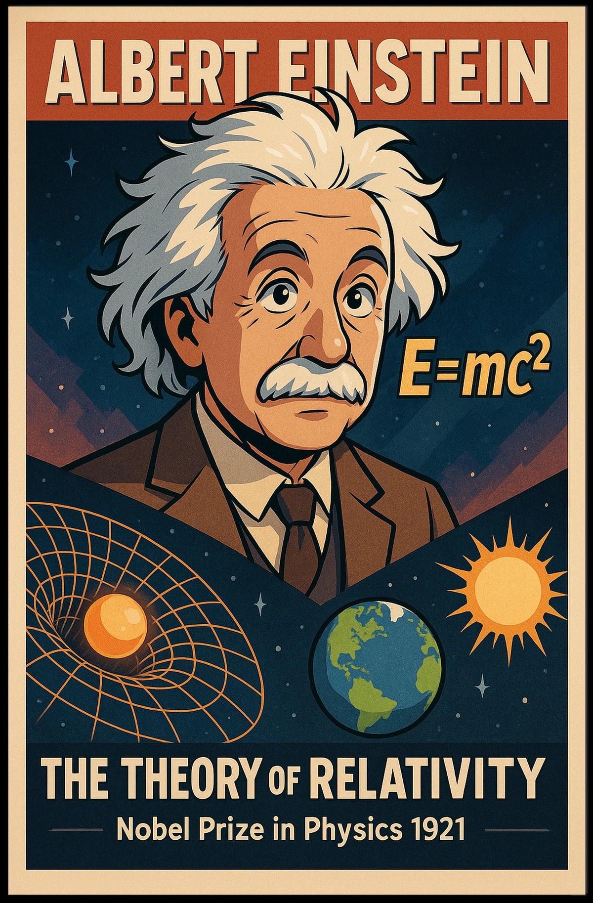 Albert Einstein Relativity Cosmos Wanderlust Educational Scientific Wall Art Poster