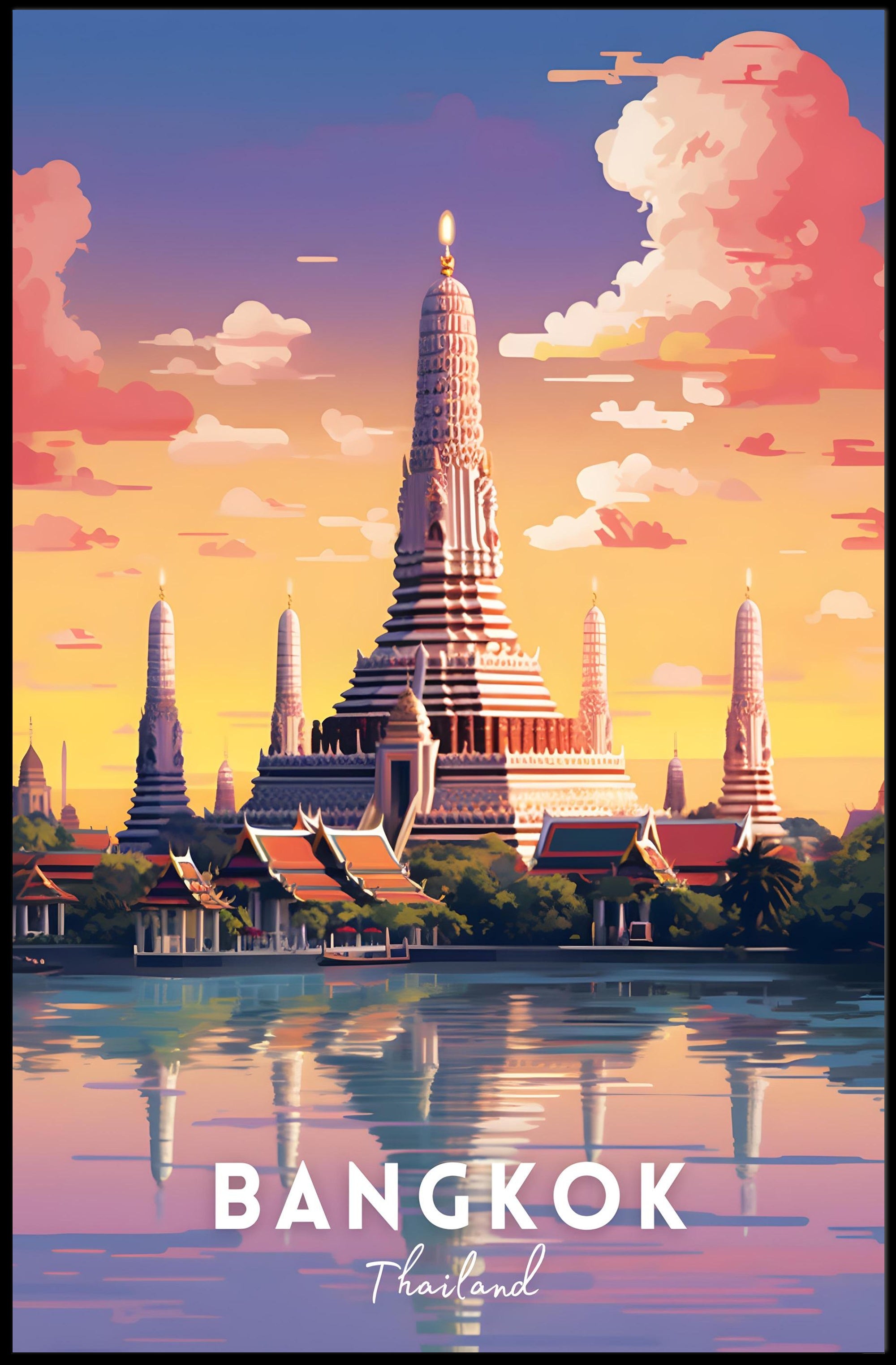 Wat Arun Sunset in Bangkok Travel Poster