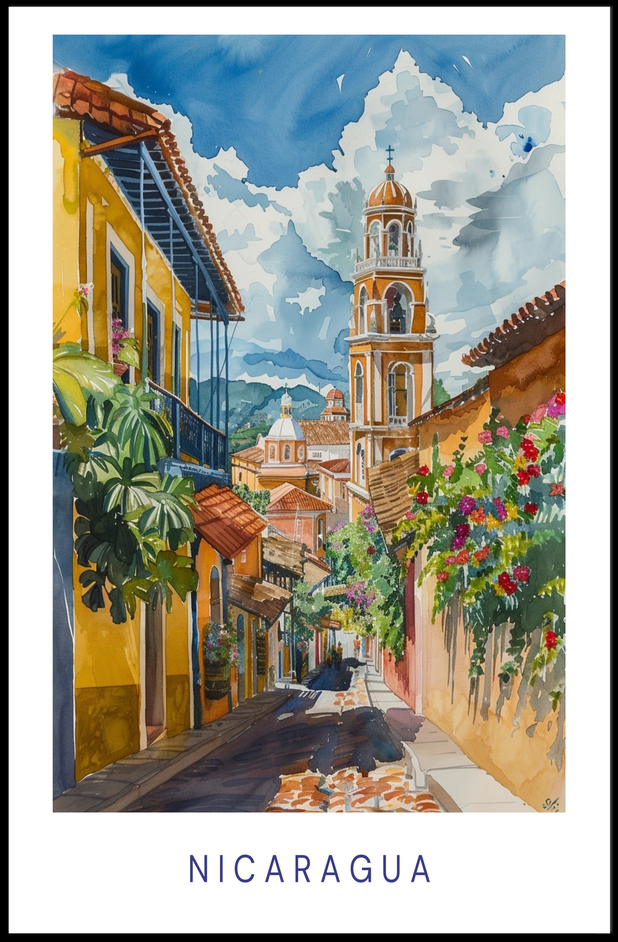 Nicaragua Street Scene Modern Artwork Cultural or Heritage Poster PosterGoat