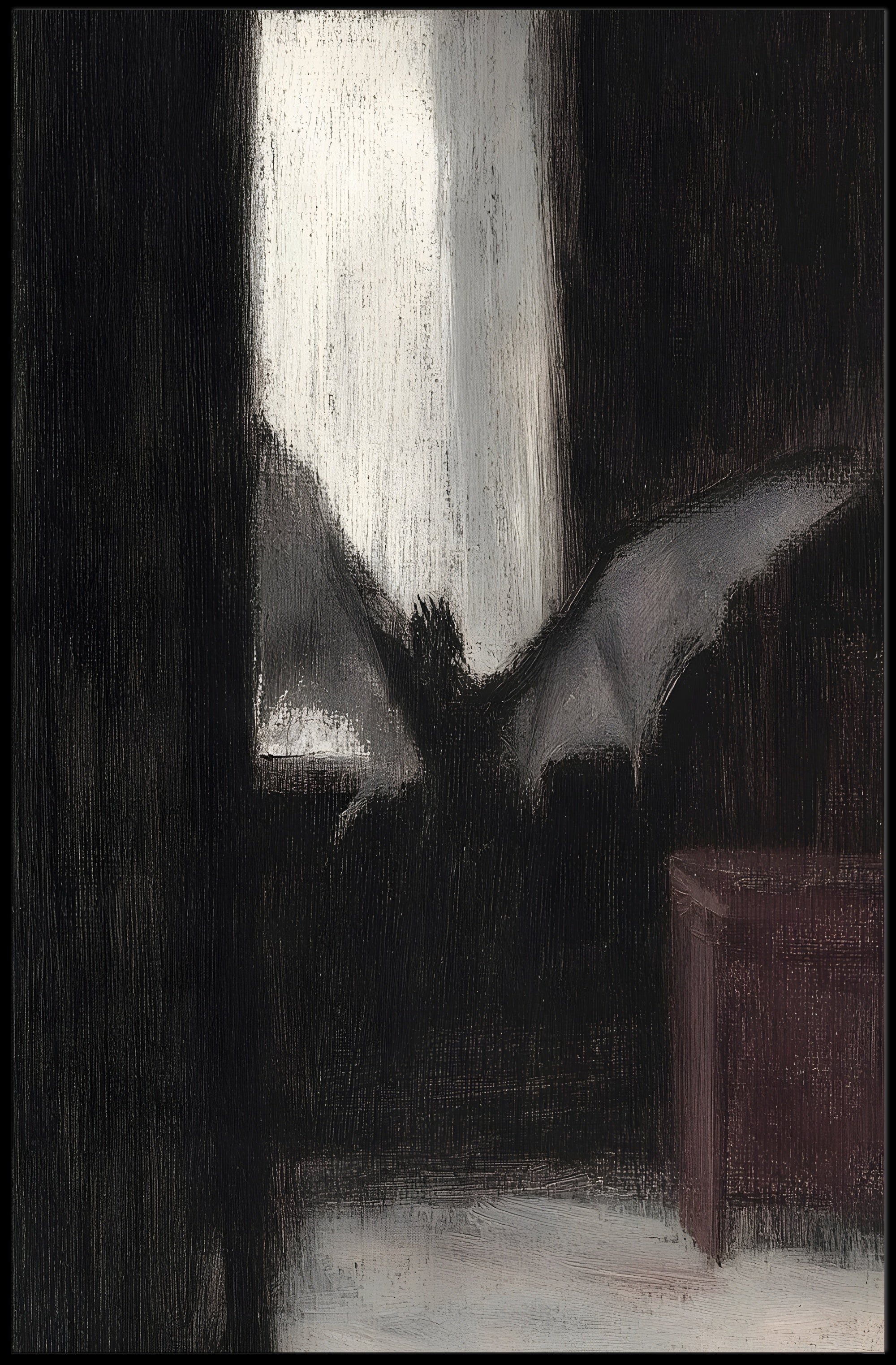 Dark Bat Window: Eerie Gothic Artistic Poster PosterGoat