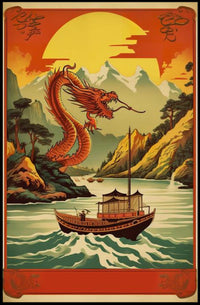 Dragon Soaring Over Serene River Poster