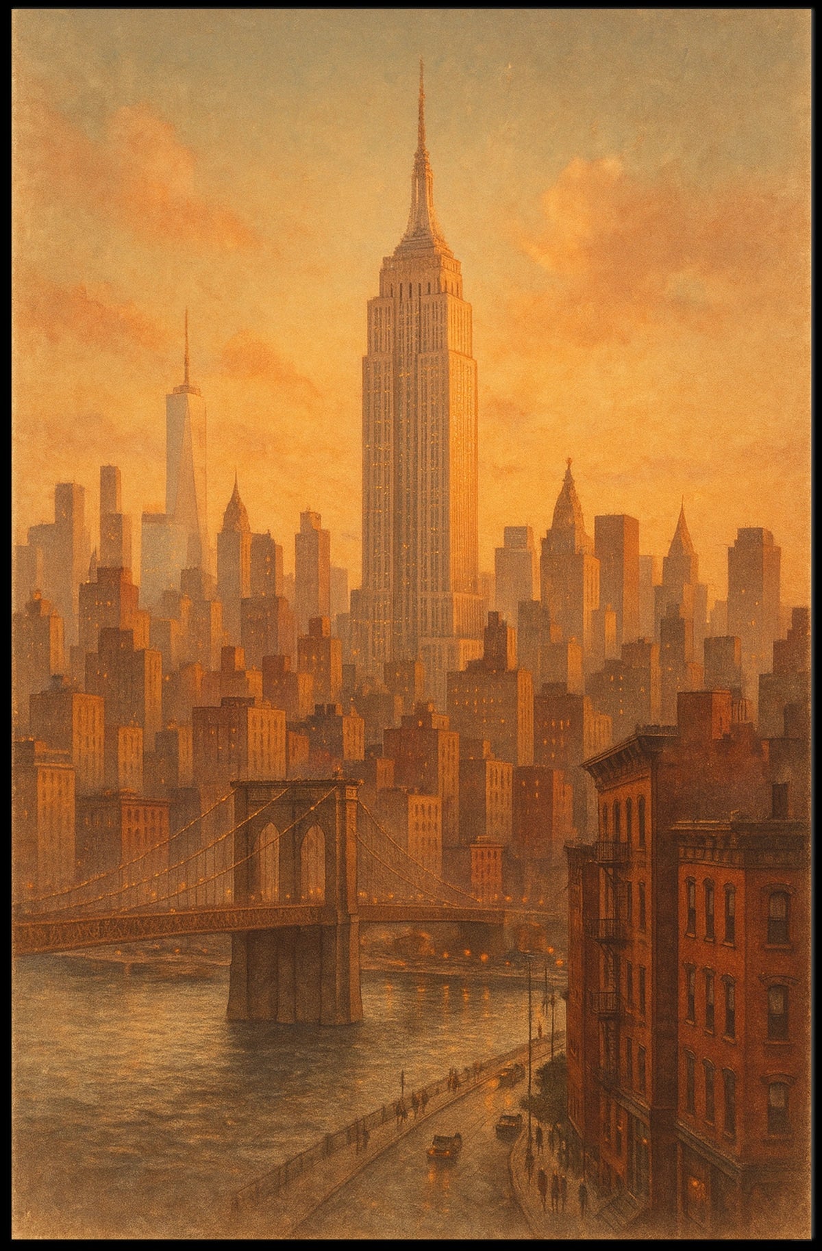 New York City Skyline At Sunset Poster