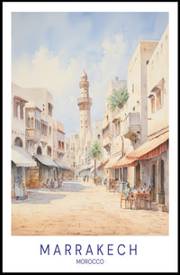 Scenic Marrakech Street Watercolor Travel Poster PosterGoat