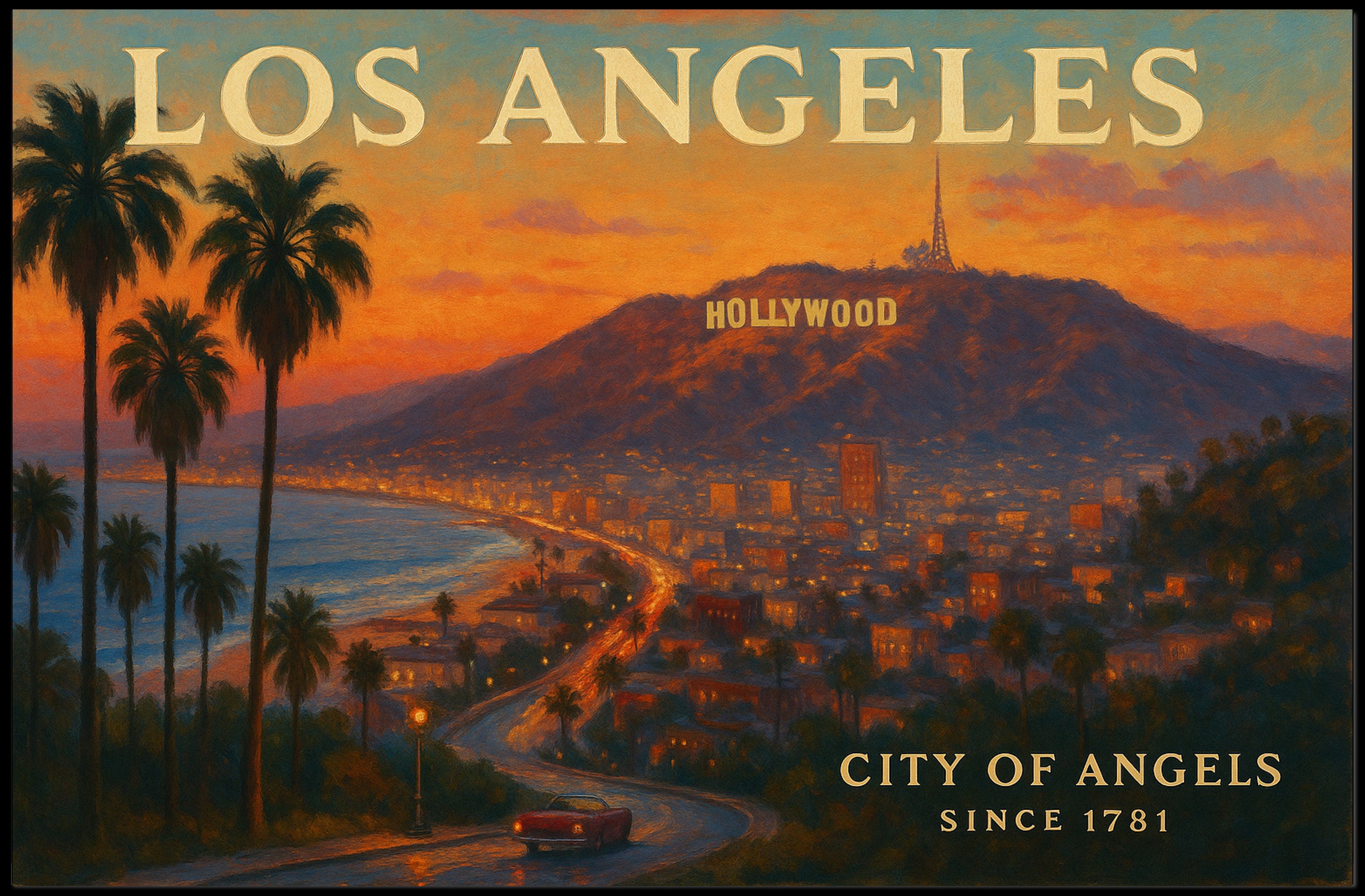 Los Angeles Sunset Travel Poster Wall Art