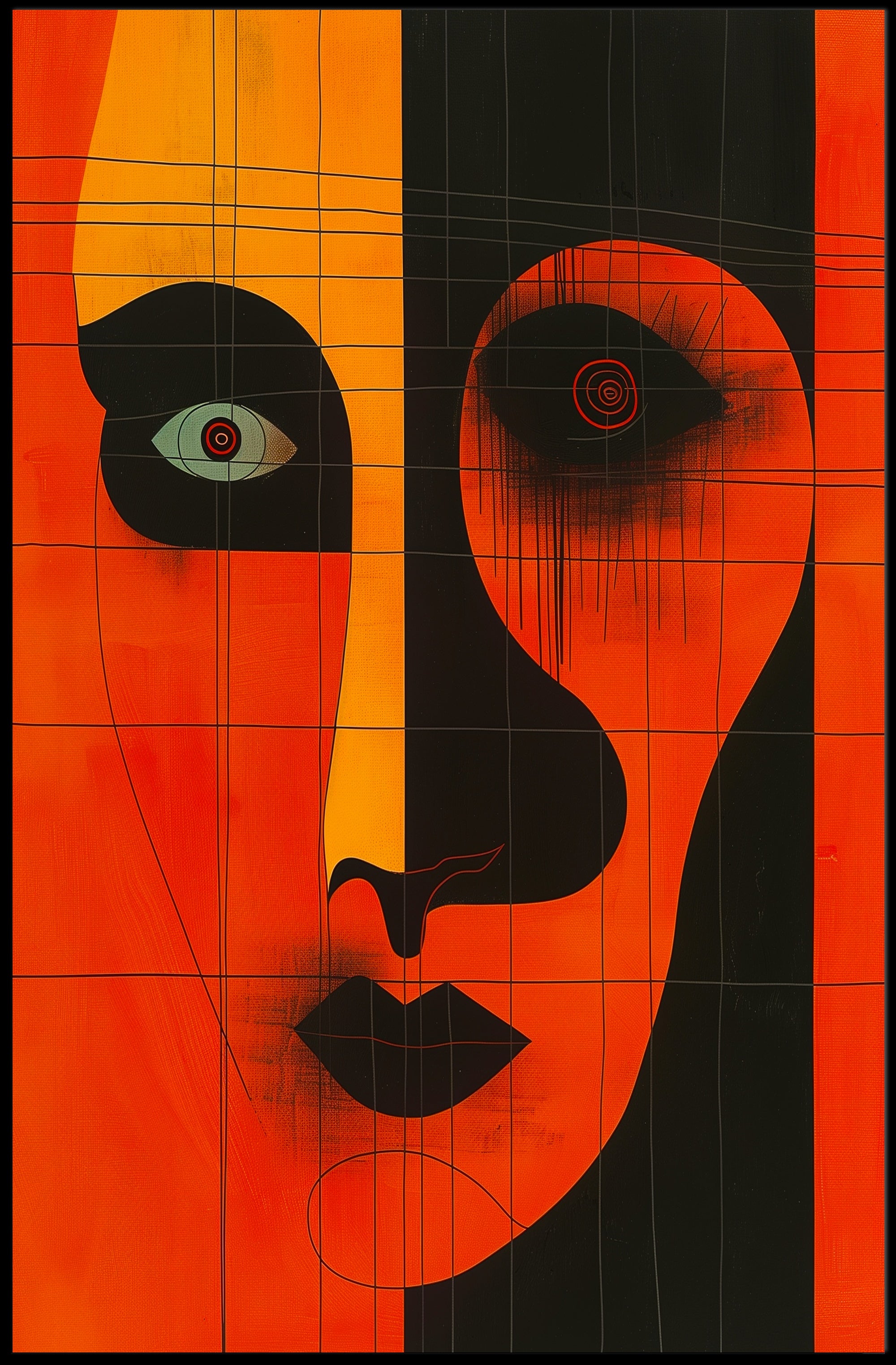 Abstract Portrait Poster Orange Black Modern Art