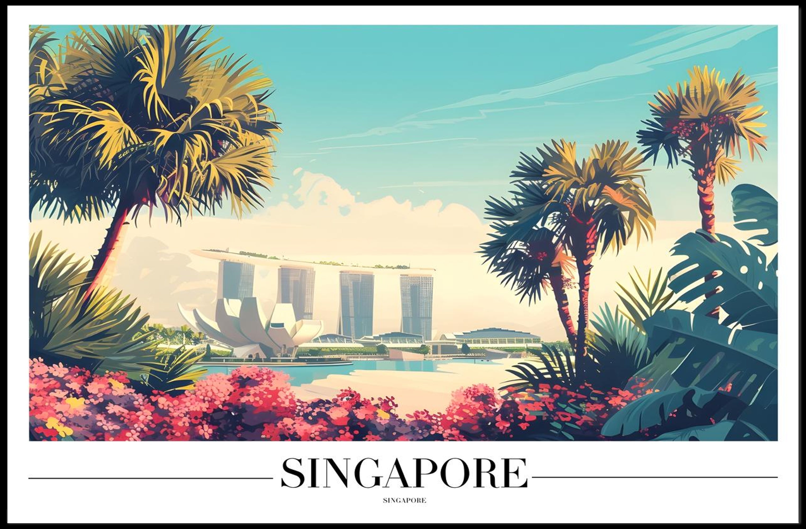 Singapore Cityscape with Marina Bay Sands Travel Poster