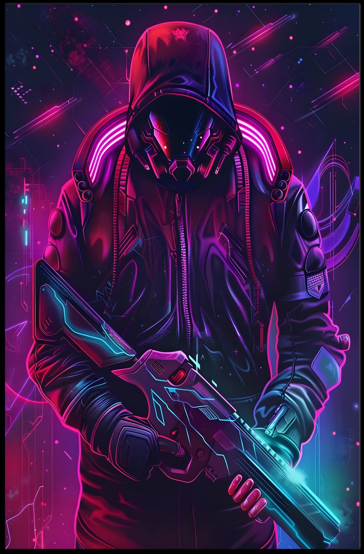 Neon Cyber Warrior Poster