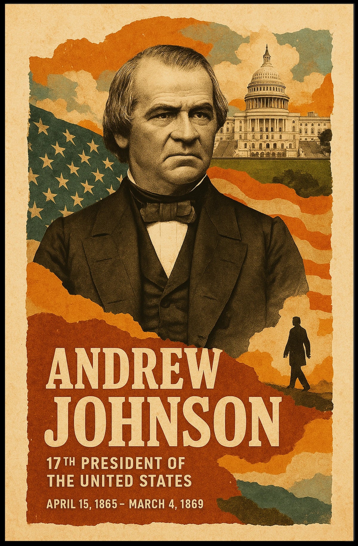 Andrew Johnson 17th President of the United States Layered Digital Collage Poster