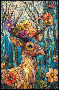Deer in Vibrant Stained Glass Art Poster