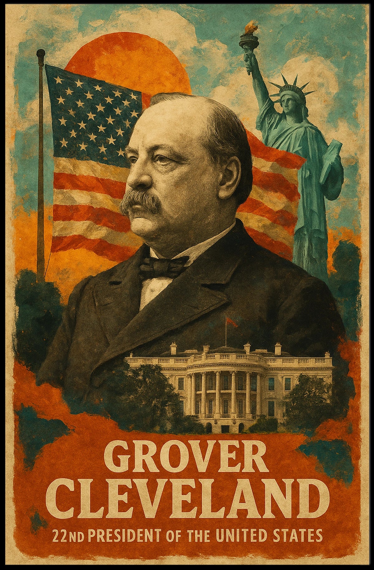 Grover Cleveland 22nd President of the United States Layered Digital Collage Poster