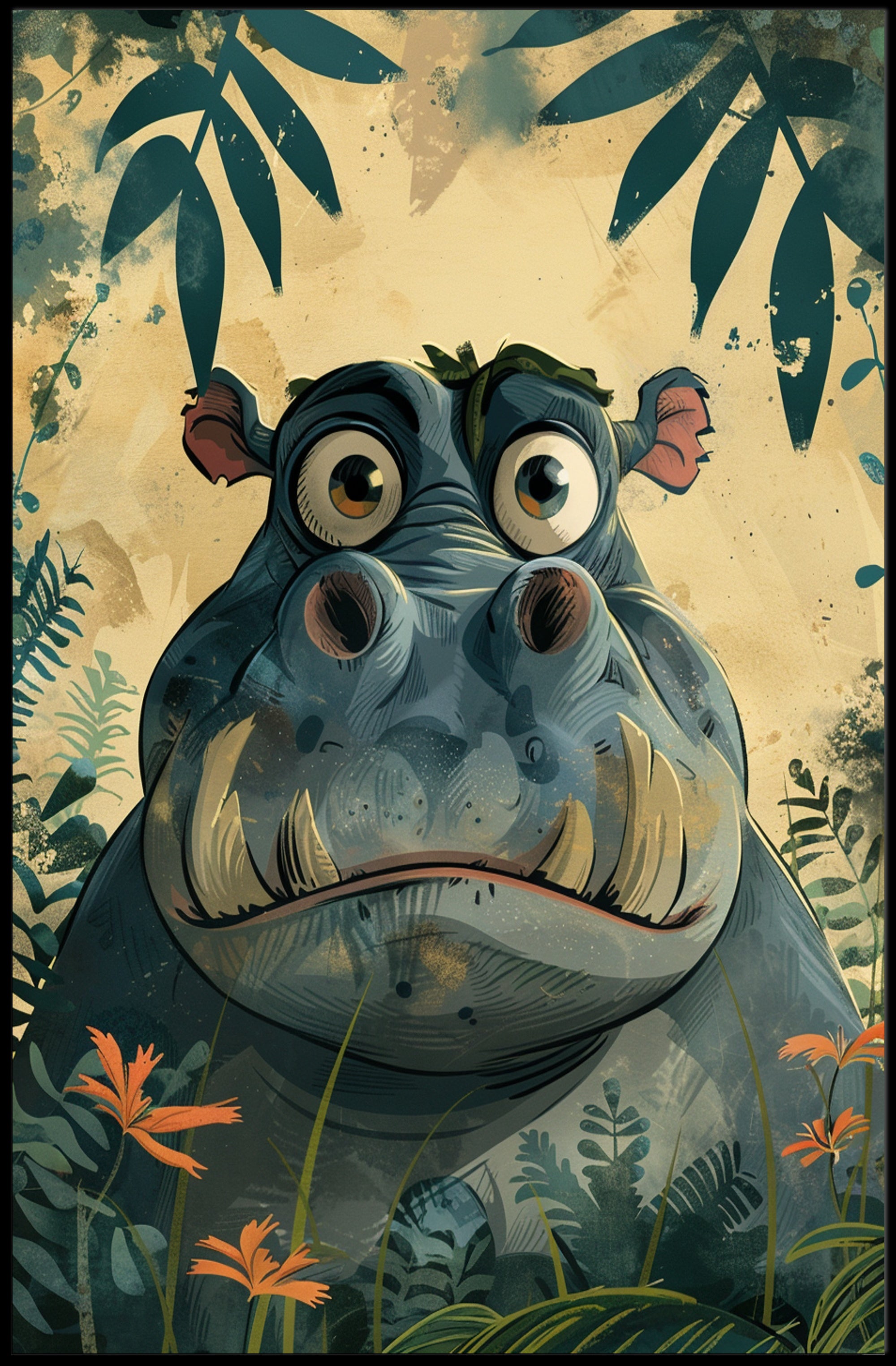 Curious Hippo in the Jungle Poster PosterGoat
