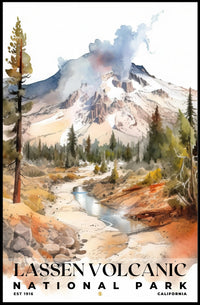 Lassen Volcanic Watercolor Wall Art Poster