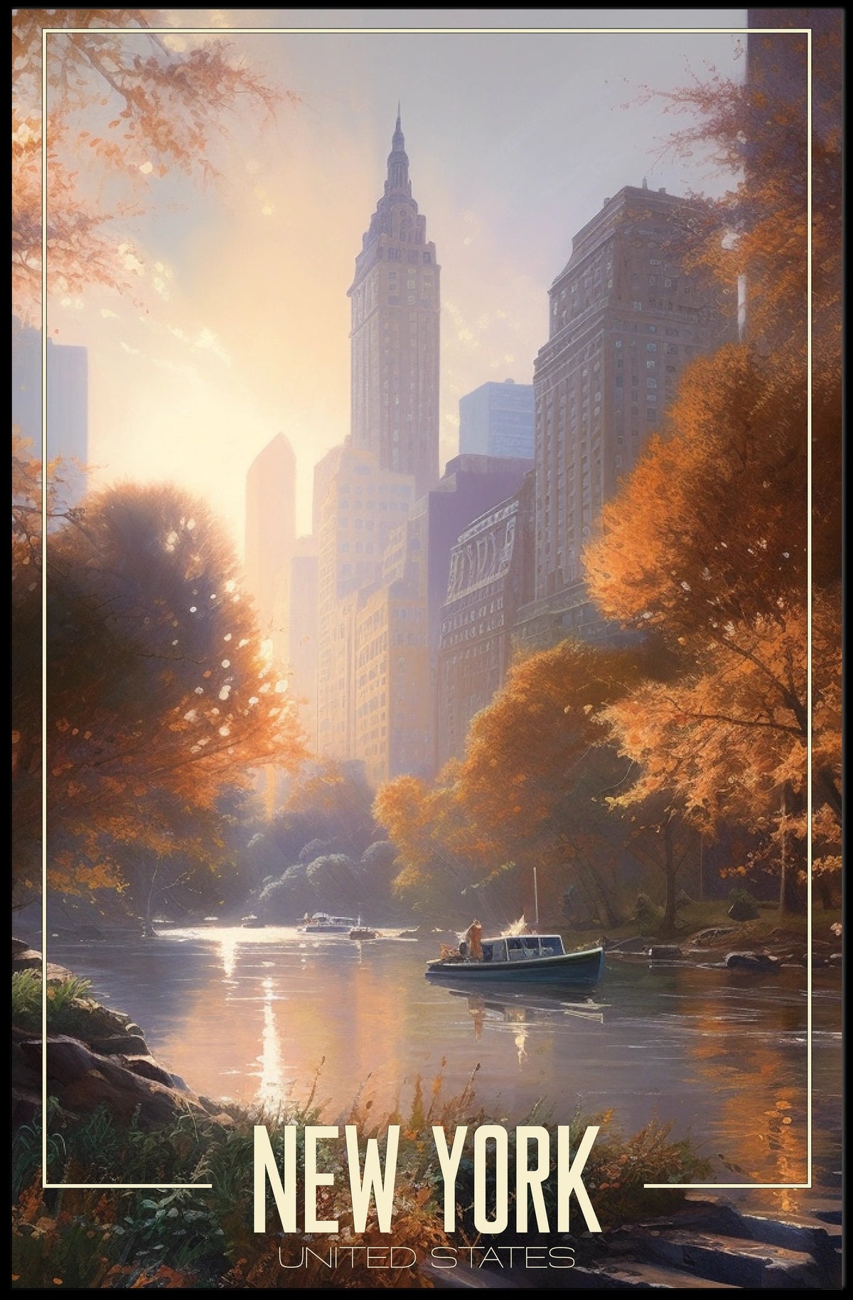 New York City Autumn Scene Poster Abstract Wall Art