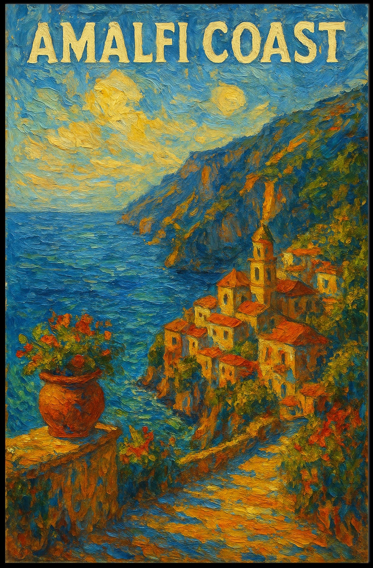 Amalfi Coast Poster Art for Coastal Wall Decor 18x24