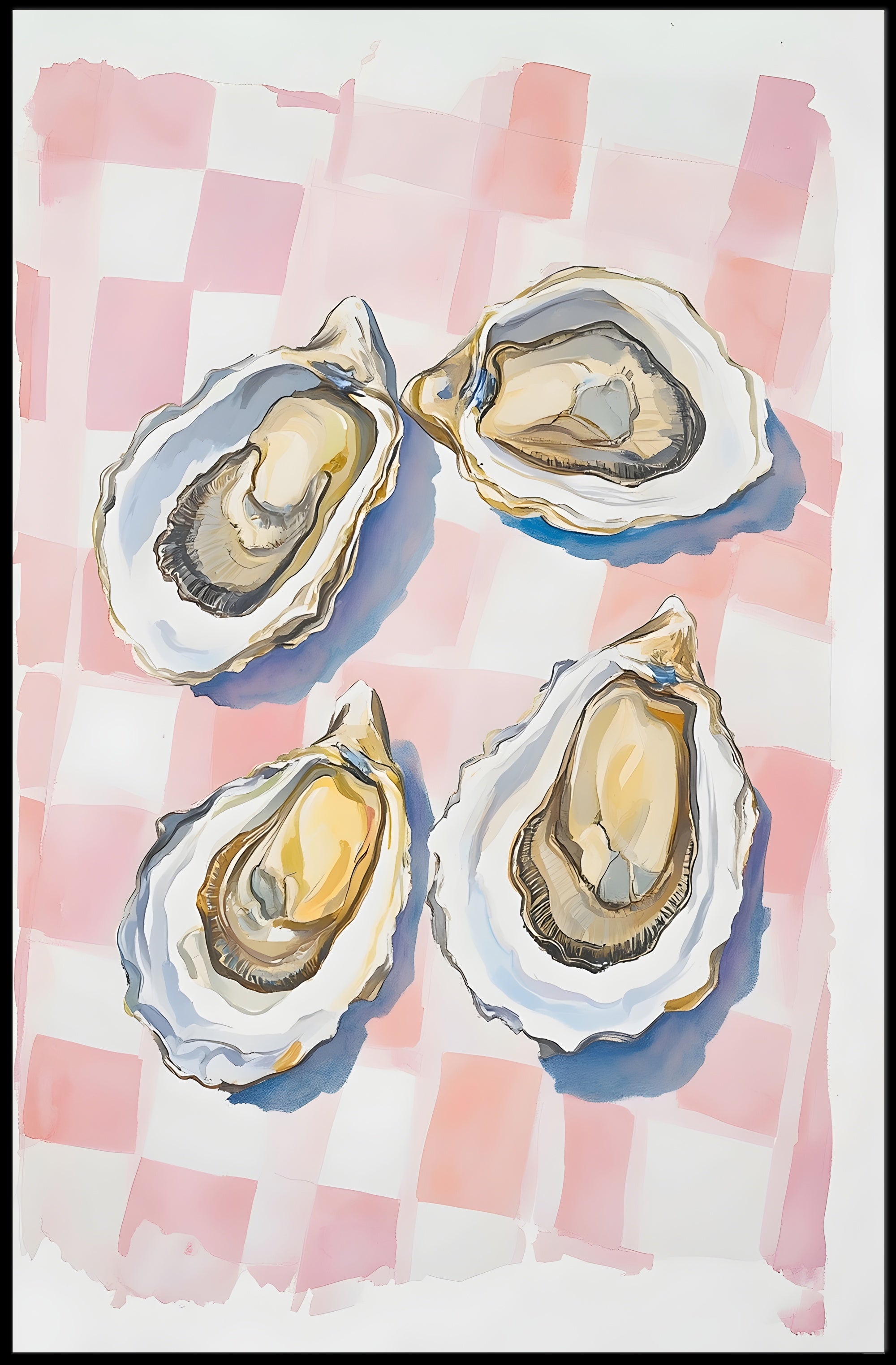 Oysters Checkered Table Poster Watercolor Print